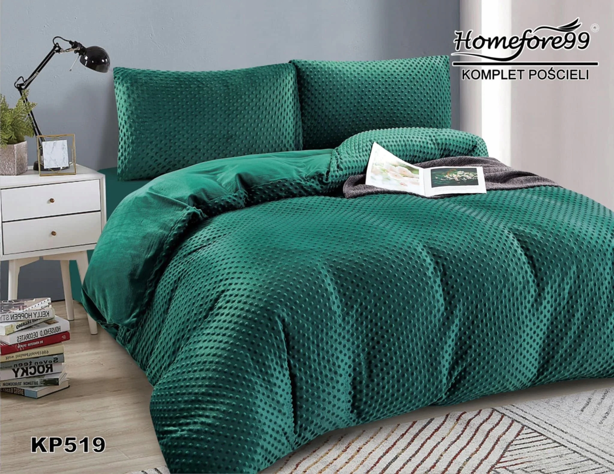 Pościel Mikrofibra Welurowa Minky 160x200 Zieleń Butelkowa