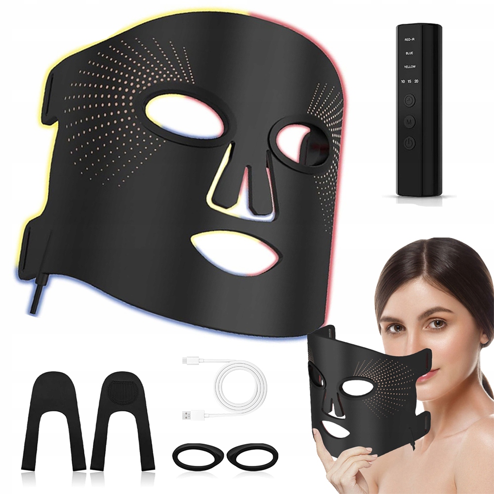Pleťová Maska Pro Světelnou Terapii Kosmetická Usb 1200 Mah Silikonová Černá