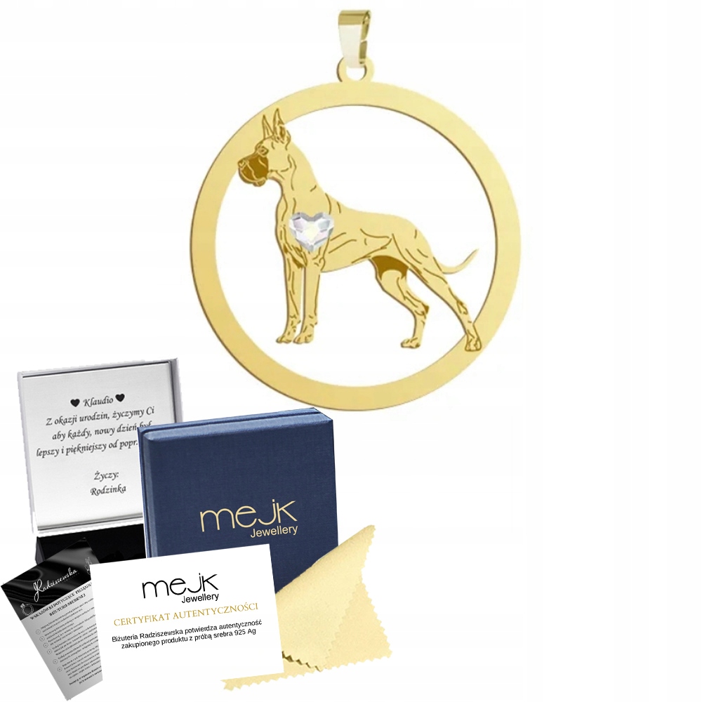 Zlatý přívěsek se psem Německý pes 925 Šperky Dárek Gravírování Bonus