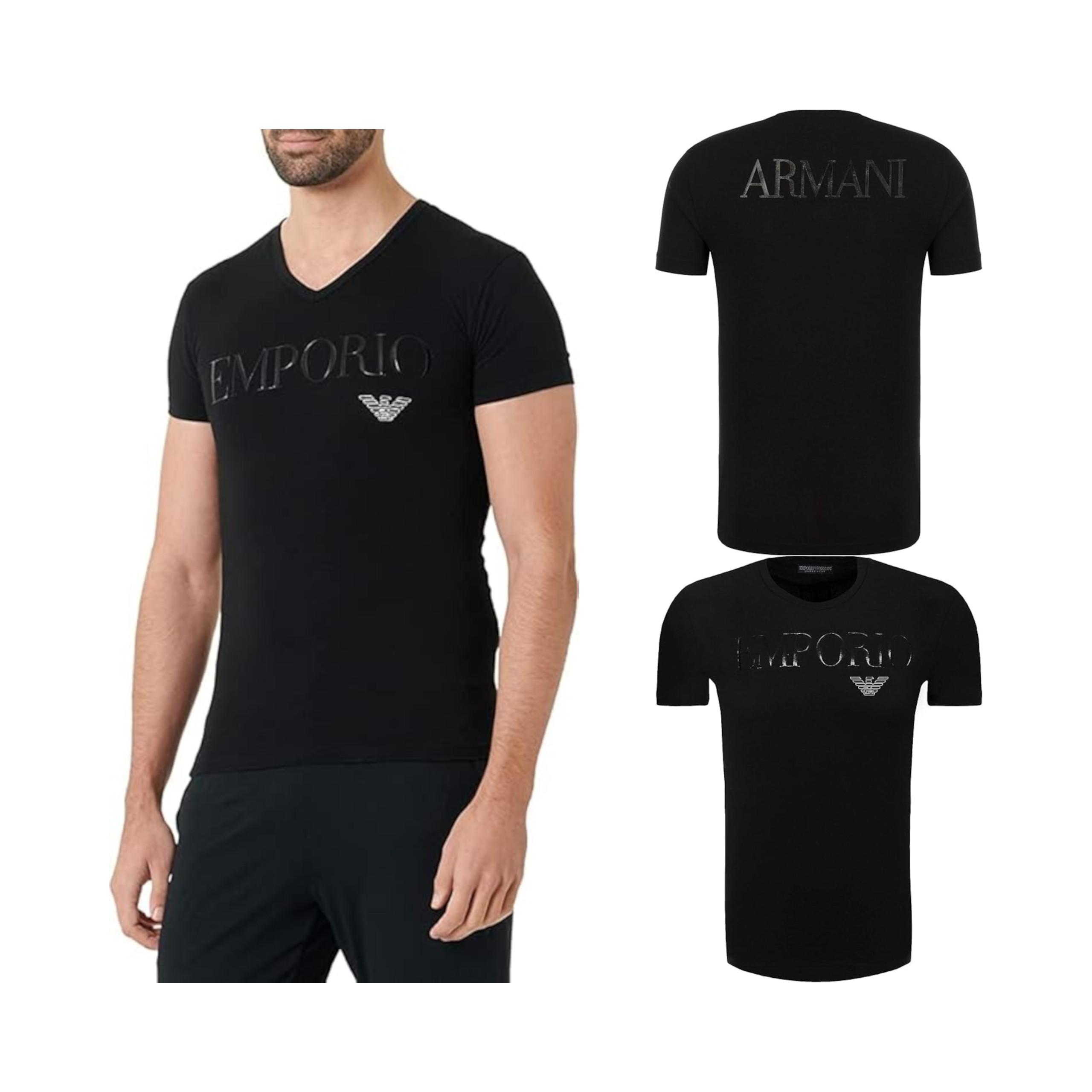 Tričko Emporio Armani V Neck 110810 Krátký Bavlněný Rukáv Černá S