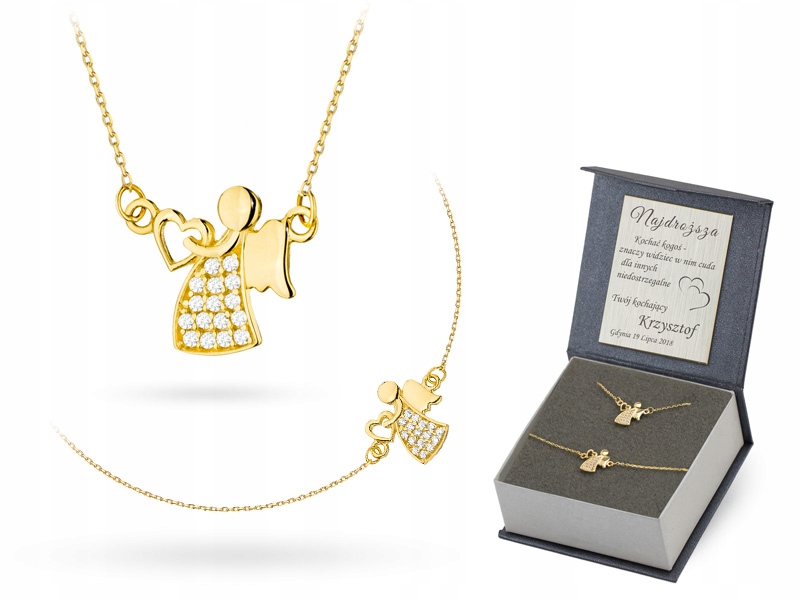 Zlatý Komplet 585 Náhrdelník Náramek Anděl