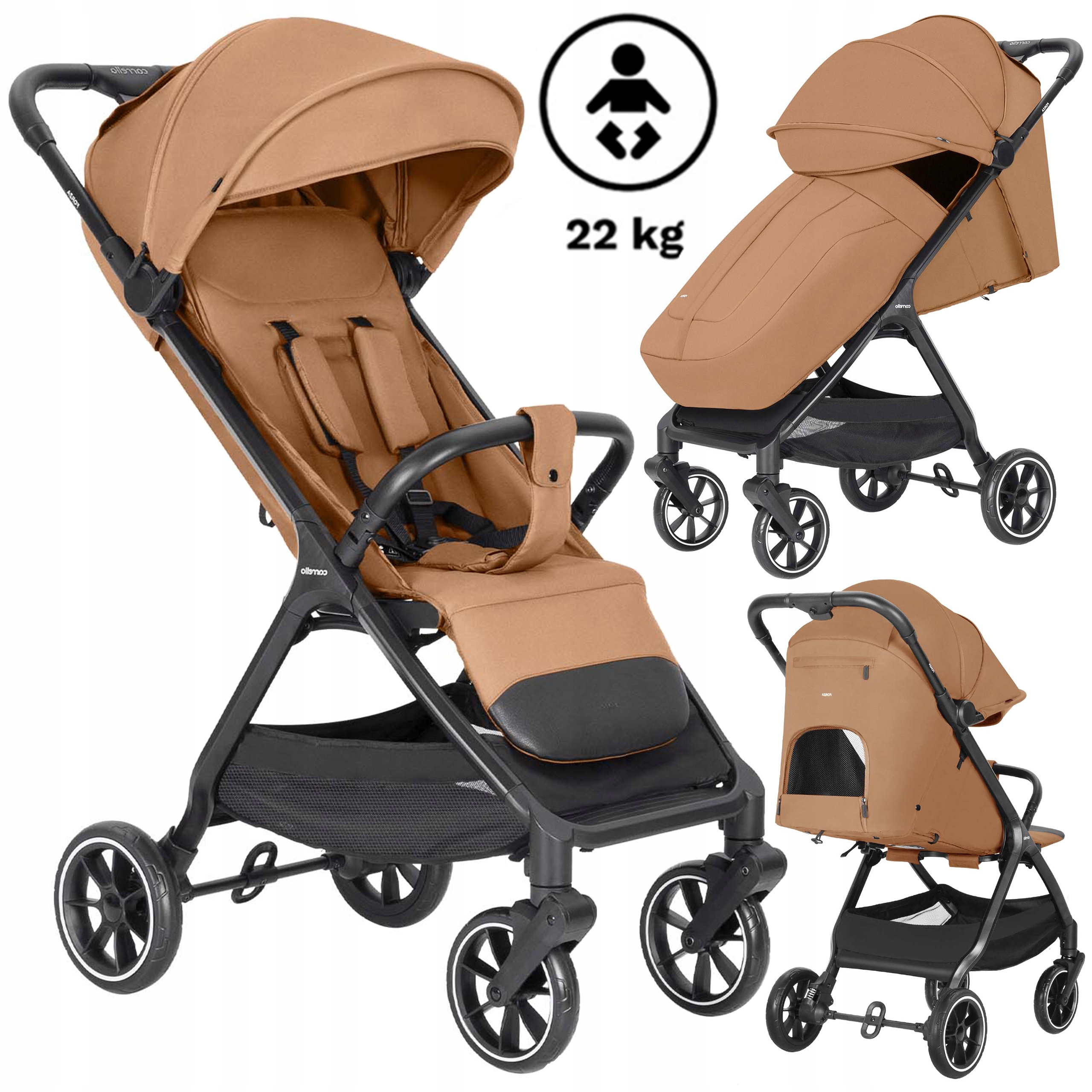 Lekki Wózek Spacerowy Spacerówka Carrello Duże Koła UV50 Regulacja Do 22 Kg