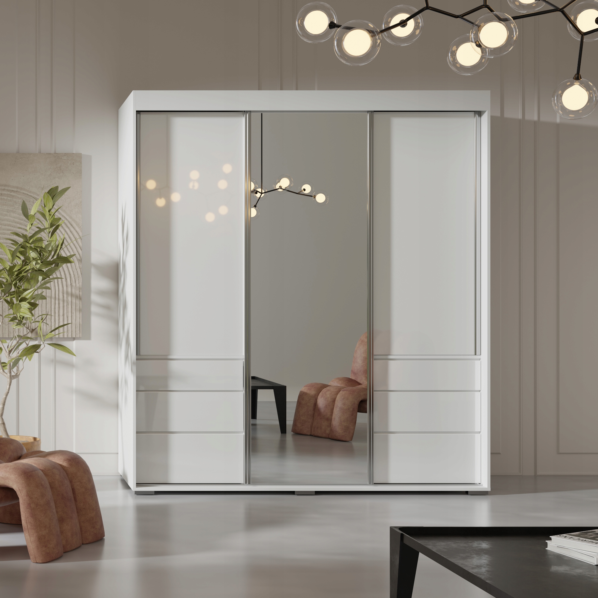 Szafa przesuwna z lustrem Torino 3D1L 180 Biała (lacobel)