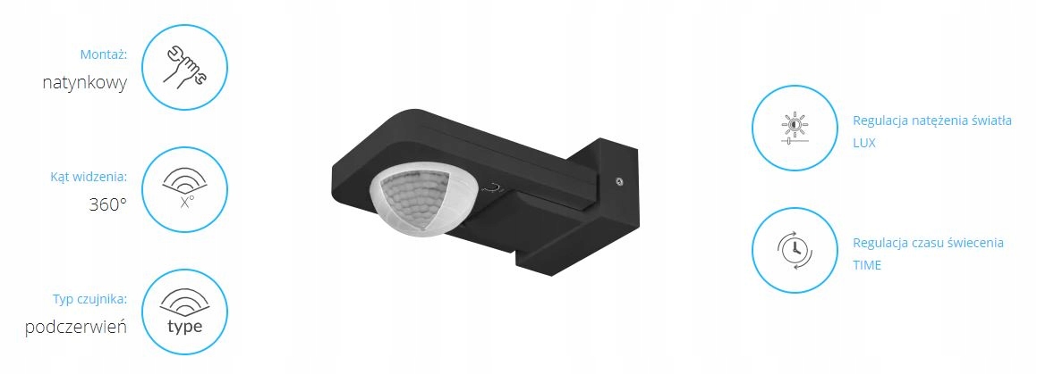 CZUJNIK RUCHU I OBECNOŚCI ORNO OR-CR-259/B 360 STOPNI IP65 2000W CZARNY Rodzaj czujnika czujnik ruchu