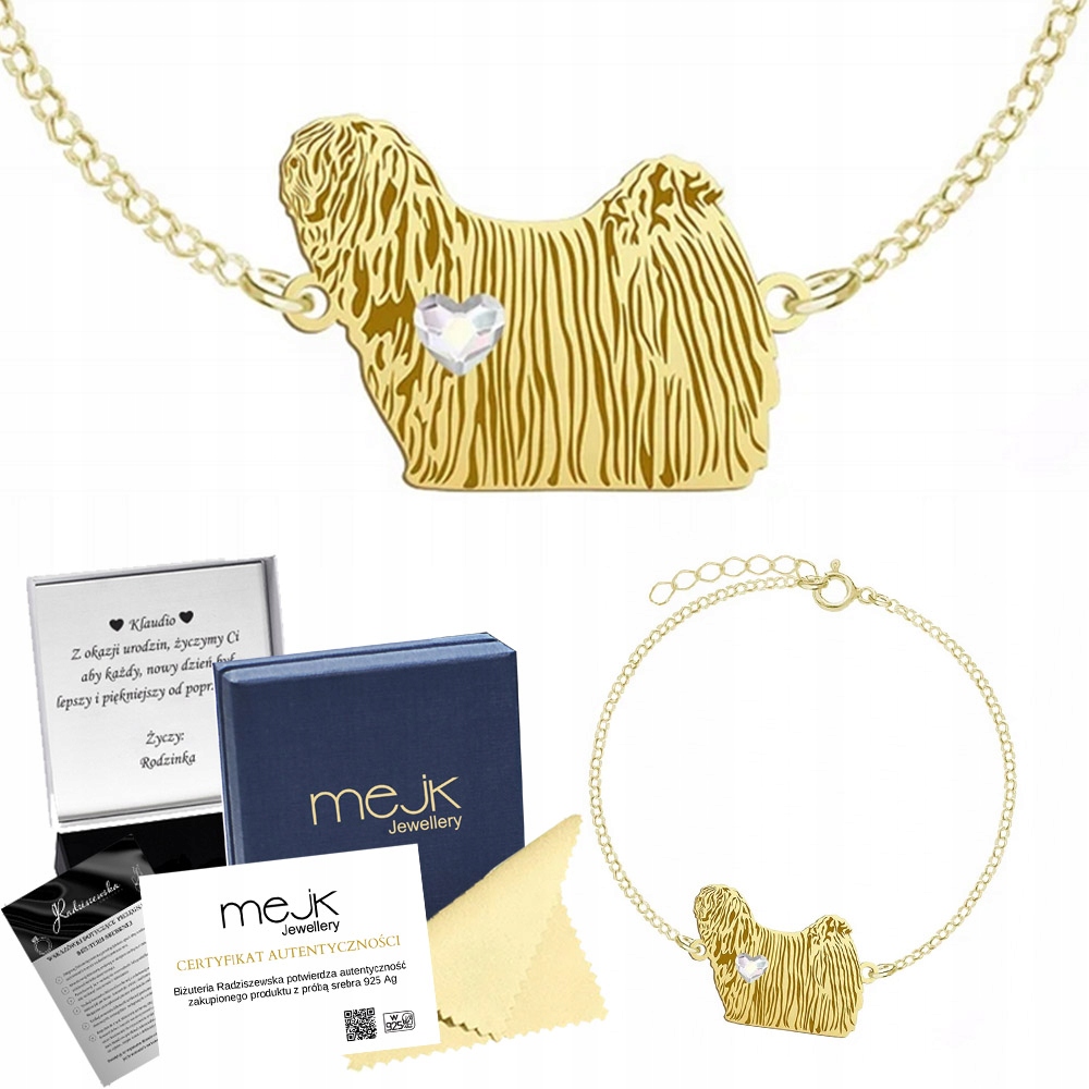 Zlatý náramek s psem Puli 925 Šperky Dárek Řetízek Gravírování Bonus