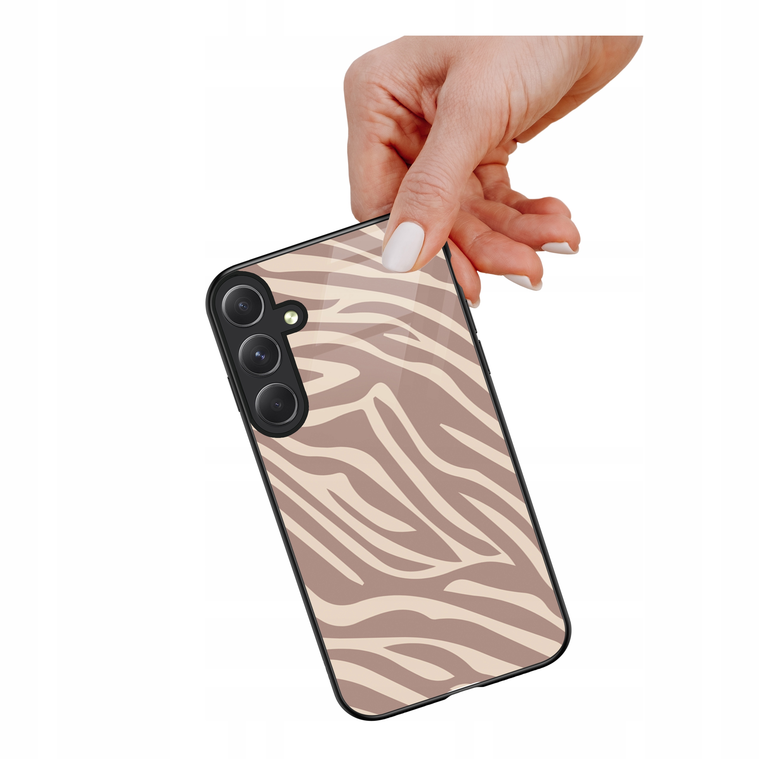Etui szklane ceramiczne do Samsung Galaxy S24 Zebra ciemny beż