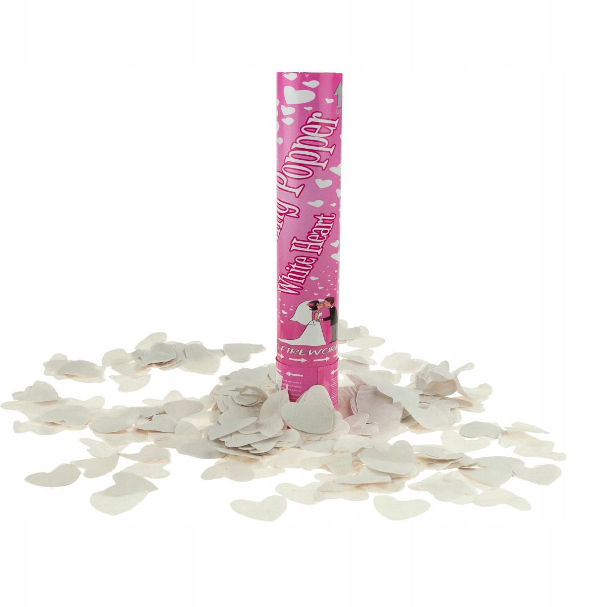 KONFETTI TUBA STRZELAJĄCA BIAŁE SERCA na ŚLUB PŁATKI SERC WALENTYNKI WESELE Wzór serca