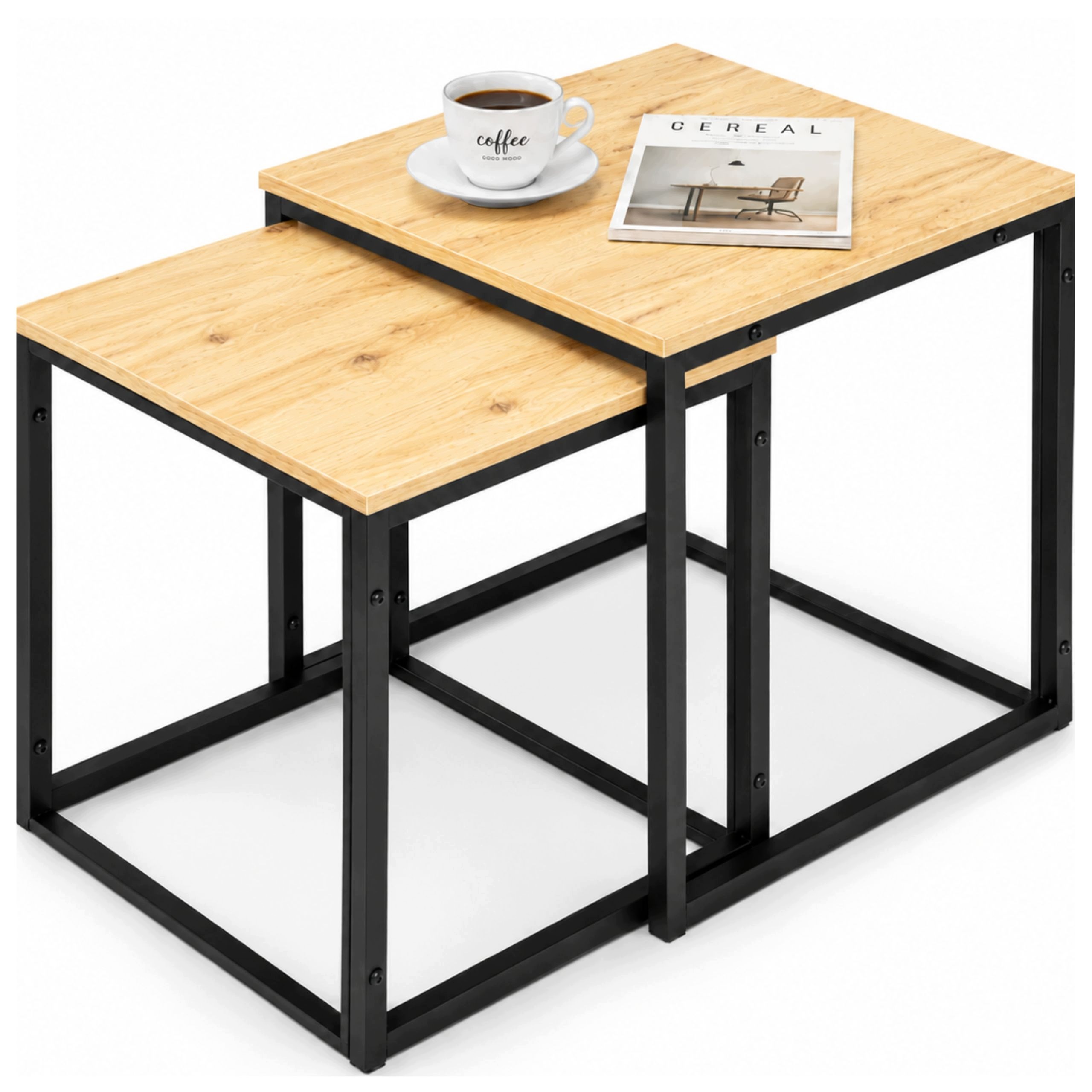 Stolik Kawowy 2w1 Zestaw Rozkładany Drewniany Loft Industrialna Ława