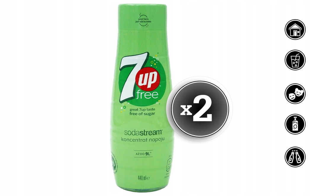 2x SYROP KONCENTRAT 7up FREE DO SATURATORA SODASTREAM 9L NAPOJU z 440ml Marka SodaStream