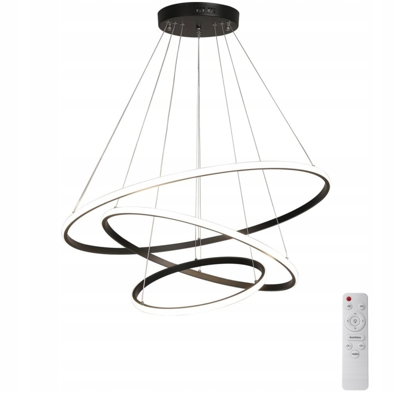 Led Stropná Lampa AjieQaQ Čierny Krúžok Závesný Luster S Diaľkový Ovládač 20+40+60CM