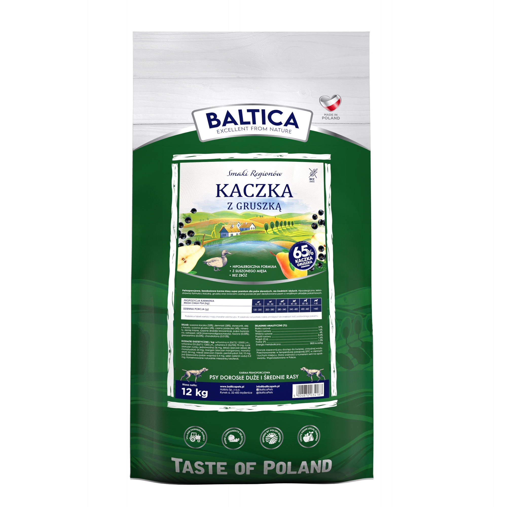 Levně Suché krmivo pro psy Baltica Flavors Kachna s hruškou M/L 12kg