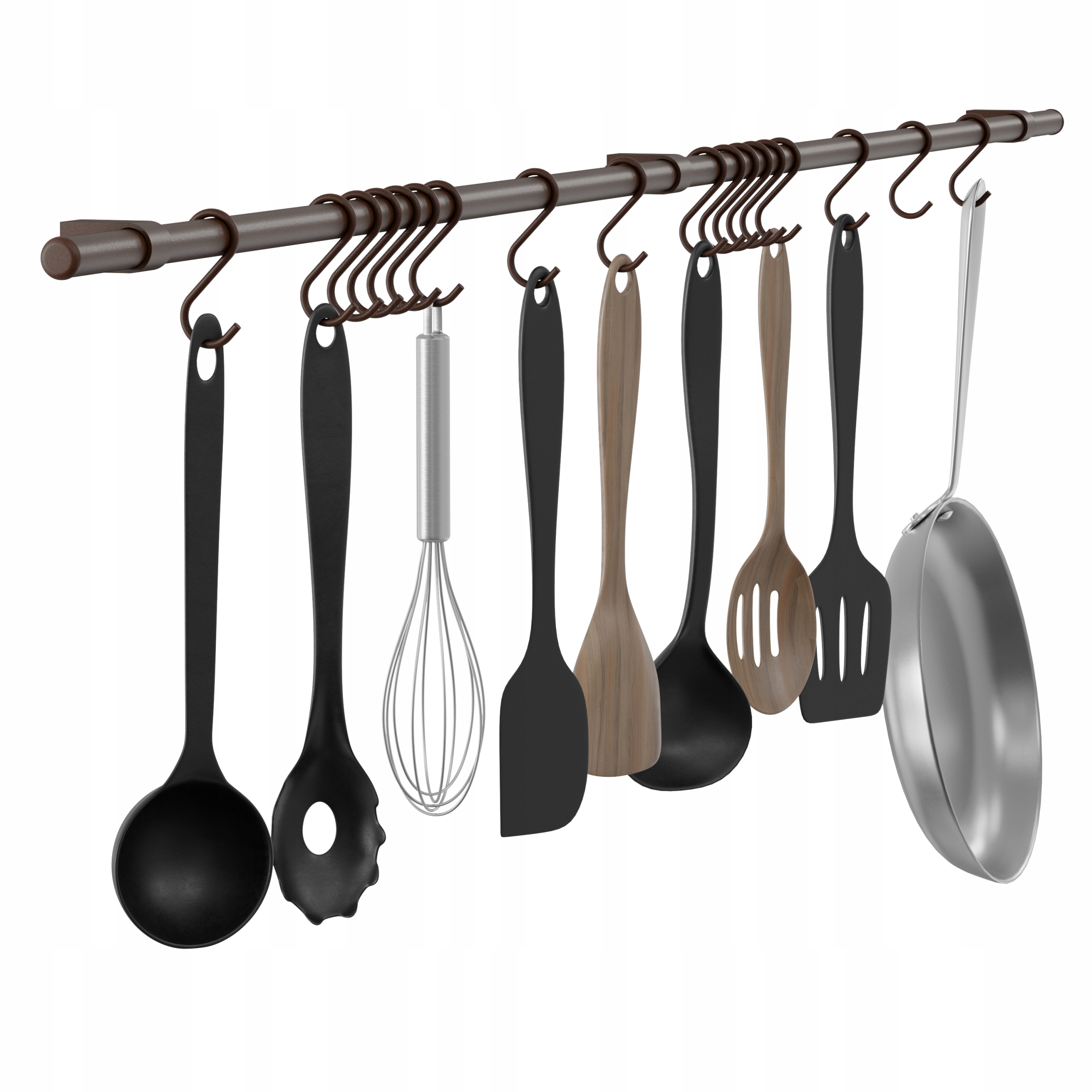 Kuchyňský Reling Věšák Na Stěnu S Háčky 148 cm Hnědý Twist