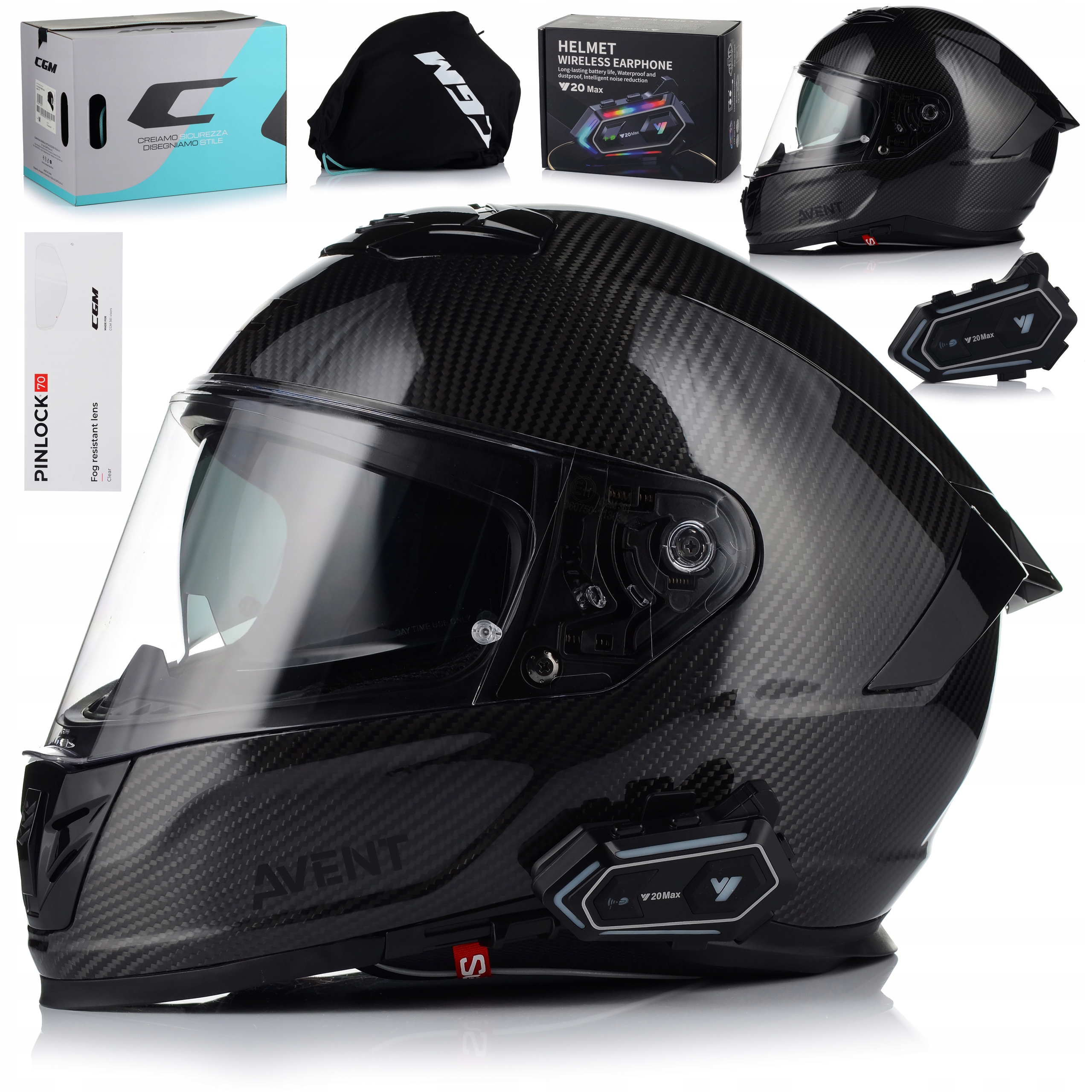 Motocyklová Prilba Cgm 361 Avent Pro Carbon Pinlock 70 Blenda Interkom