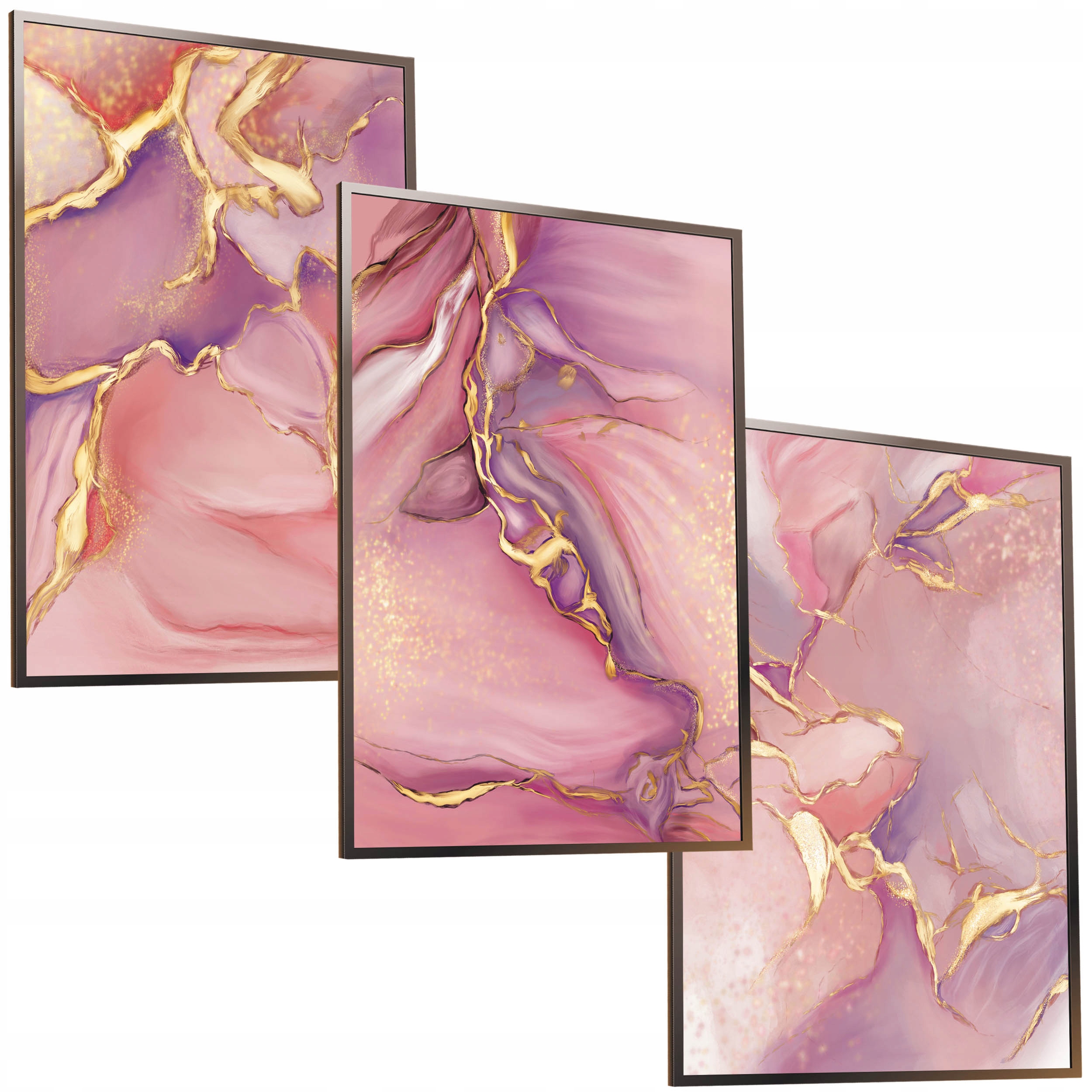 ZESTAW A3x3 W RAMIE ABSTRAKCJA MARMUR RÓŻOWY ZŁOTY