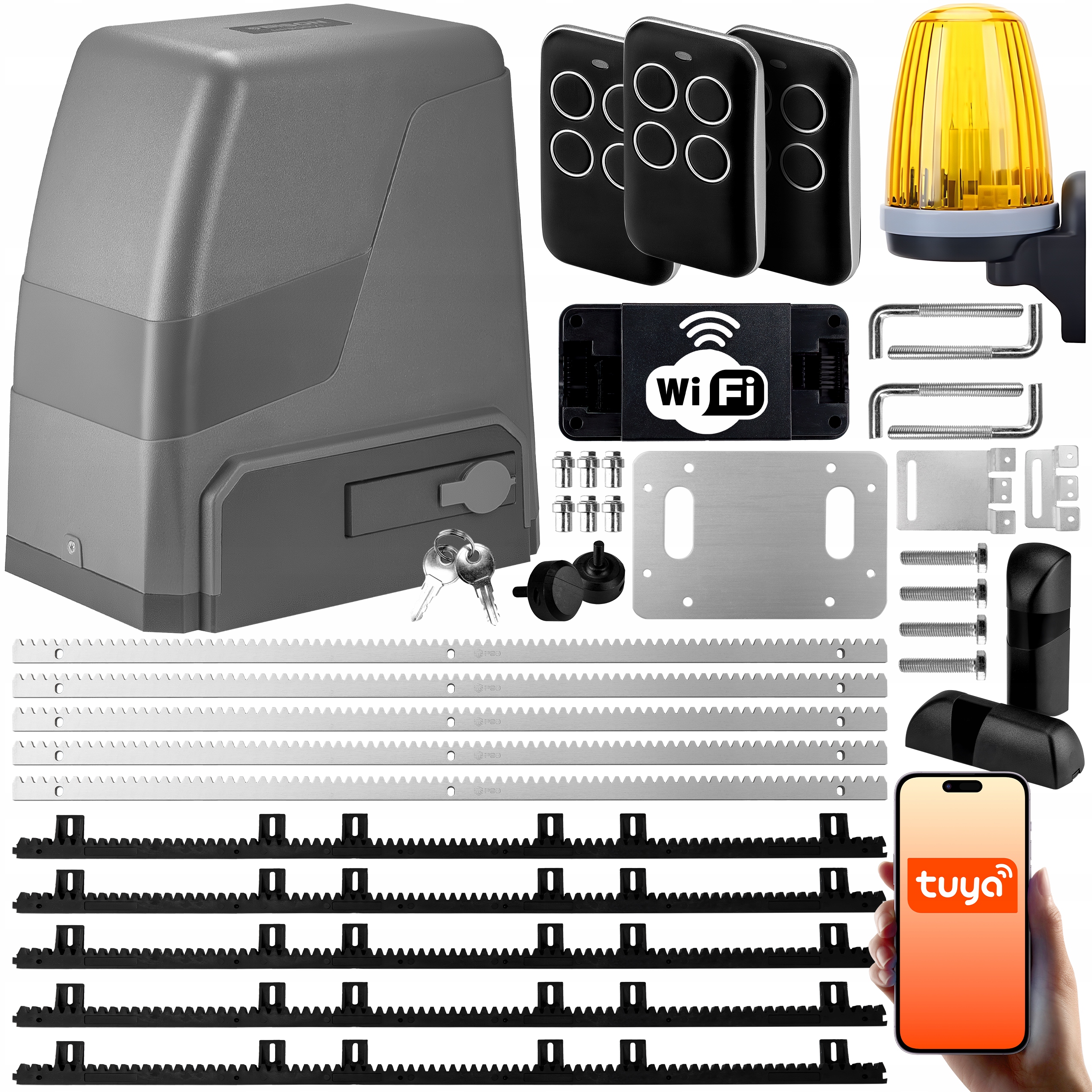 Napęd Automat Do Bram Przesuwnych do 1500kg Wifi Piloty Listwy Lampa Zestaw