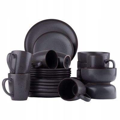 Obědový Komplet Kávový Servis Talíře Hrnky 24 Kusů Na 6 Os S Puntíky Boho