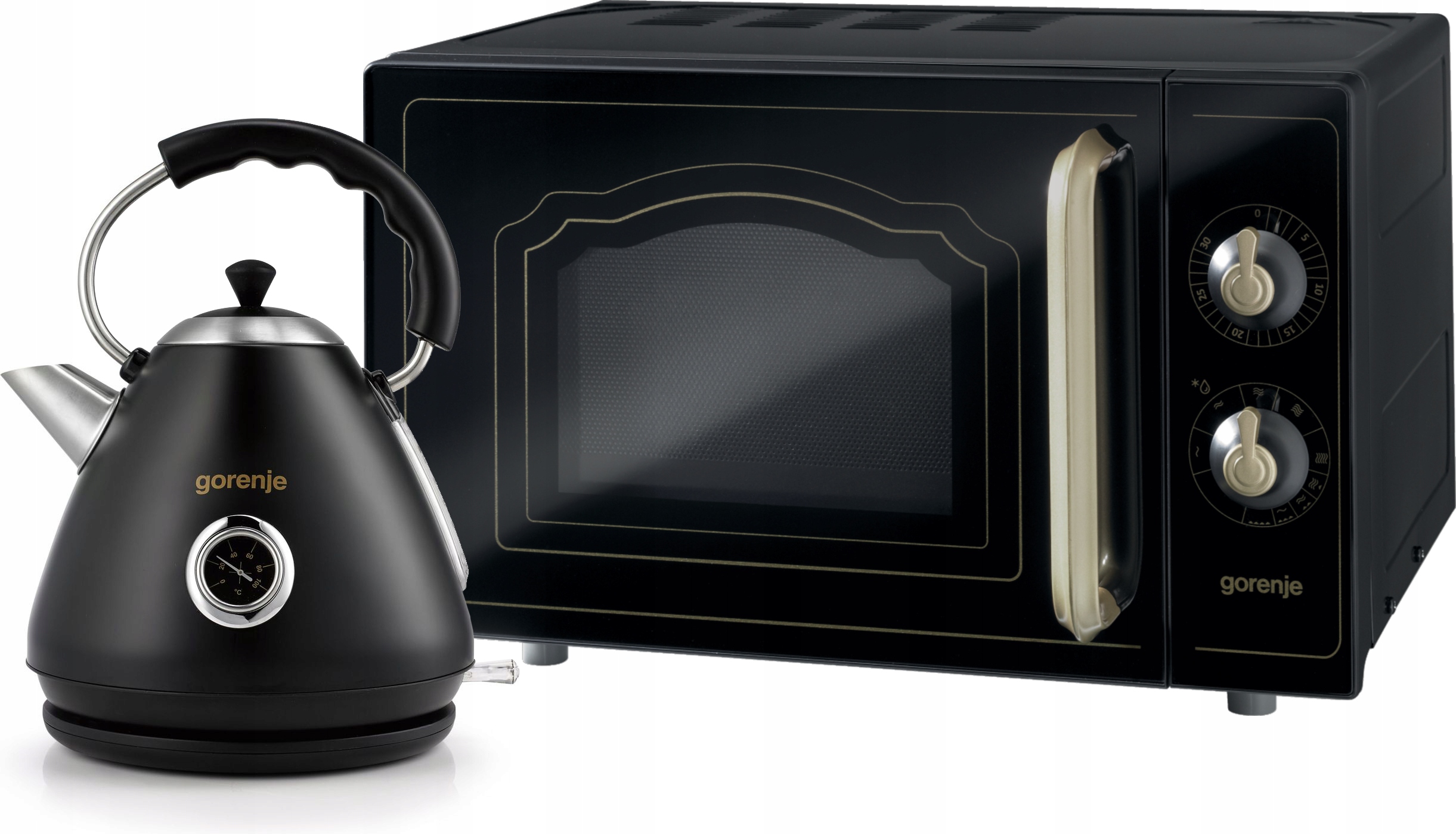 Zestaw małego Agd Gorenje Retro czajnik K17CLBK mikrofala MO4250CLB