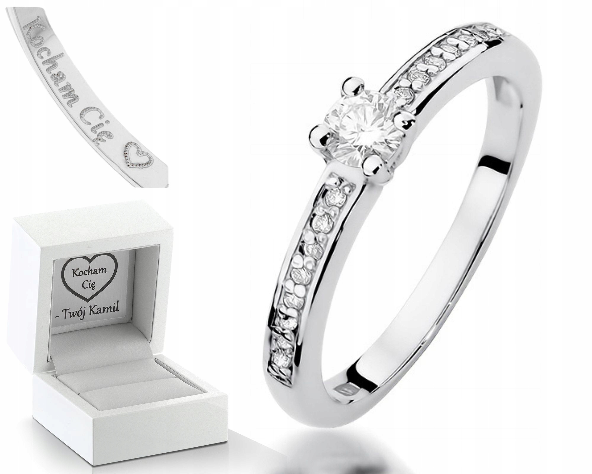 Prstýnek Brilianty Bílé Zlato 0,28CT 585 Gravírování Pro Ni Jako Dárek