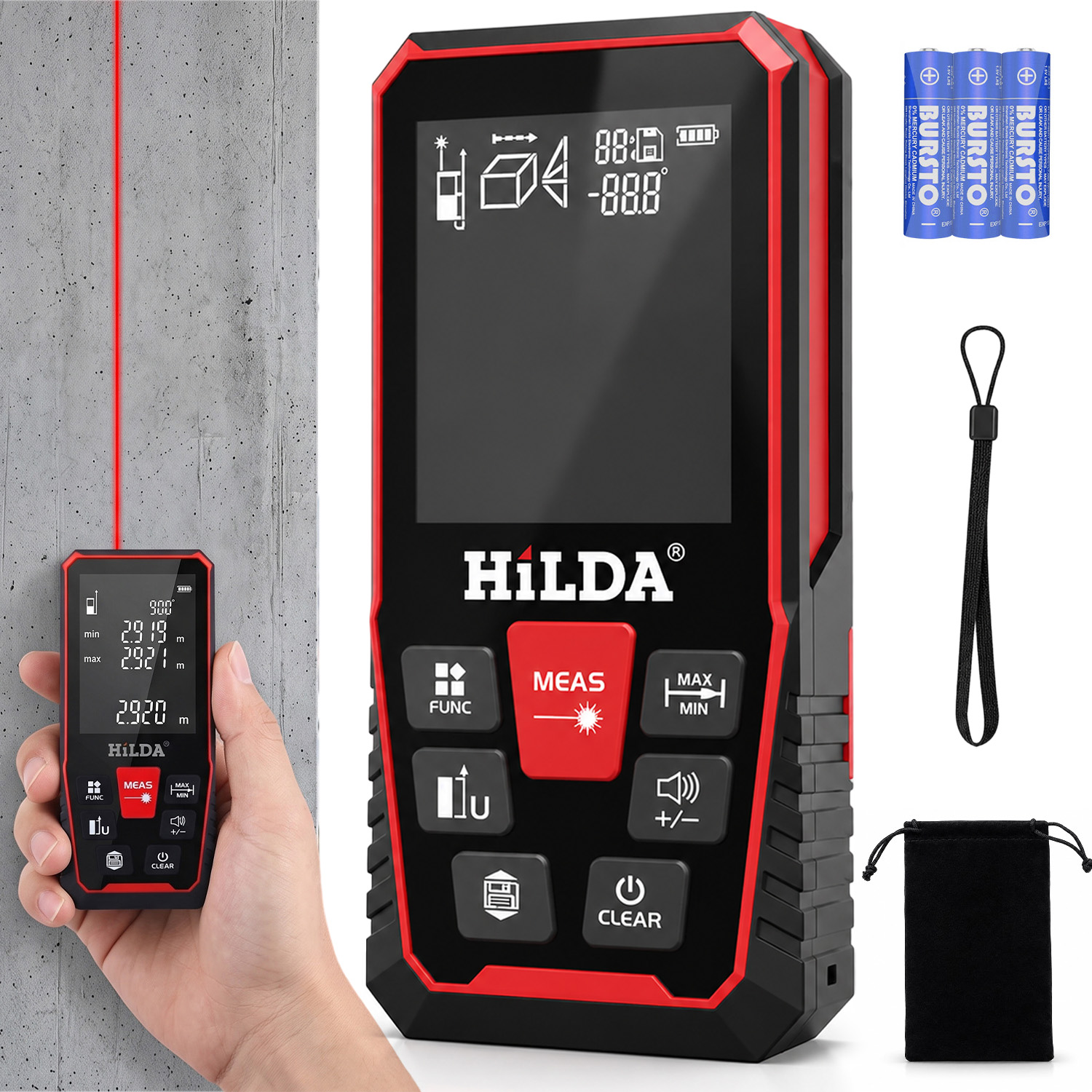 Laserový Dálkoměr 50 M, Úhloměr, Digitální Vodováha, Měřič Vzdálenosti LCD