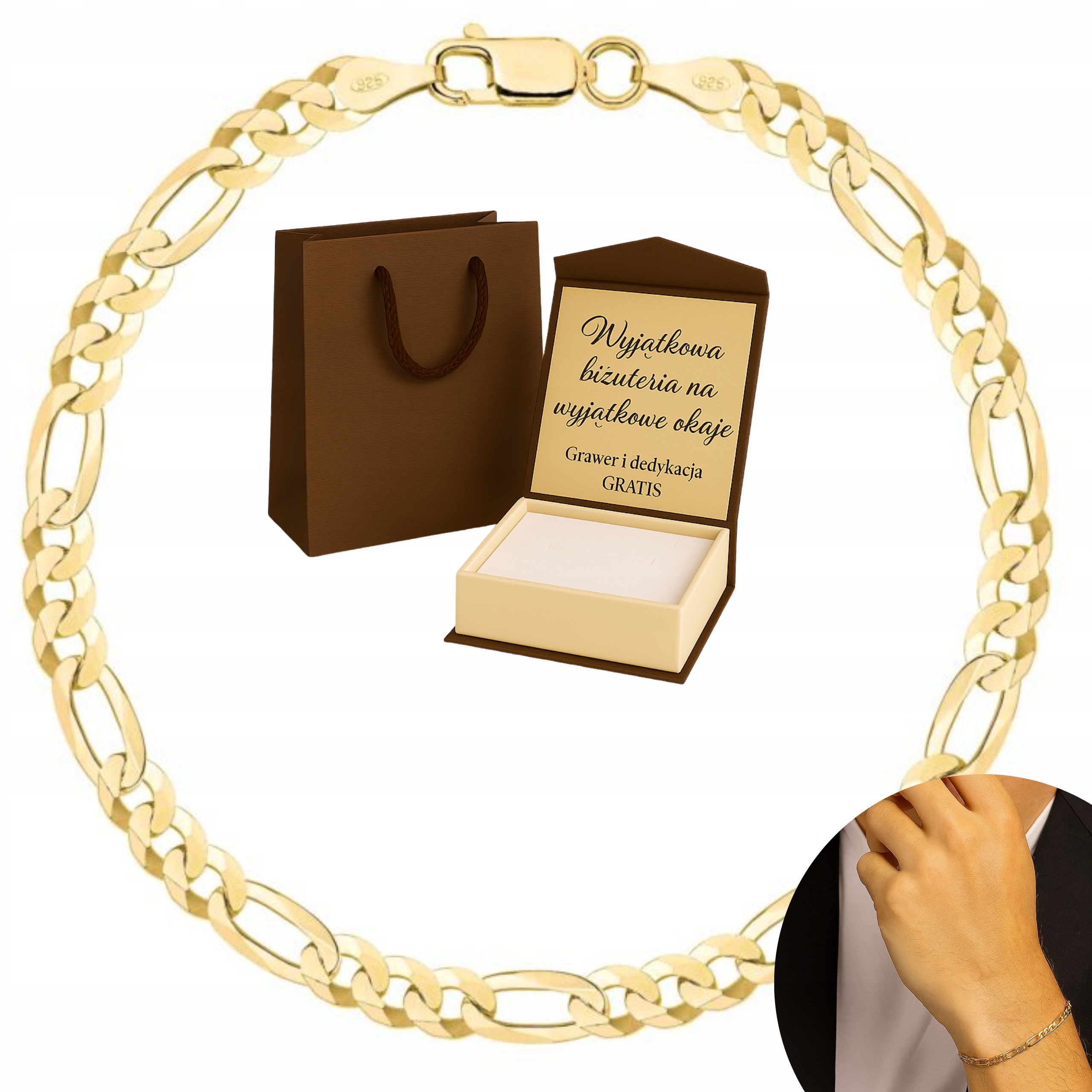 Pánský Náramek Figaro Weave Pr. 585 925 Dárek Gravírování Bonus