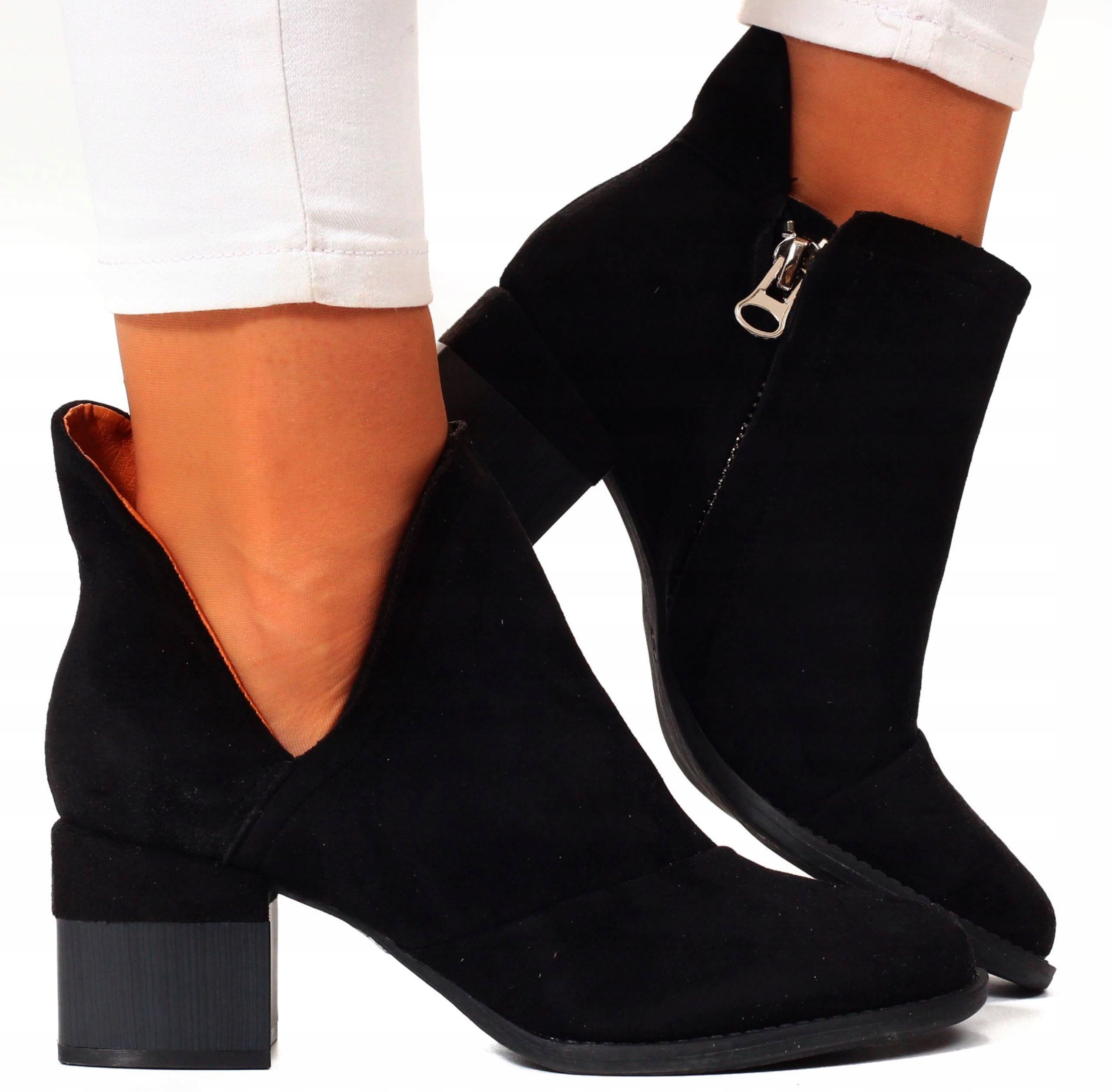 BOTKI BUTY DAMSKIE ELEGANCKIE SŁUPEK Z WYCIĘCIEM Marka bez marki