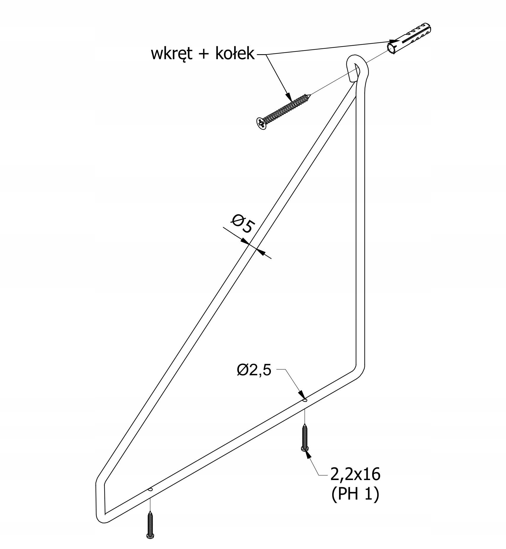 1x WSPORNIK Linka pod PÓŁKE Hole 15cm *CZARNY* LOFT Wysokość 5 mm