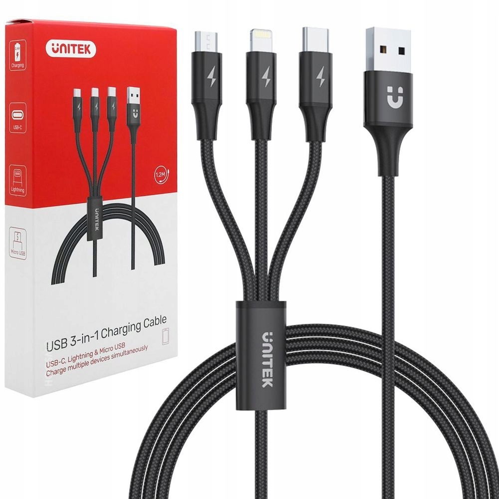 

Unitek Kabel 3w1 microUSB Usb-c Lightning 120cm