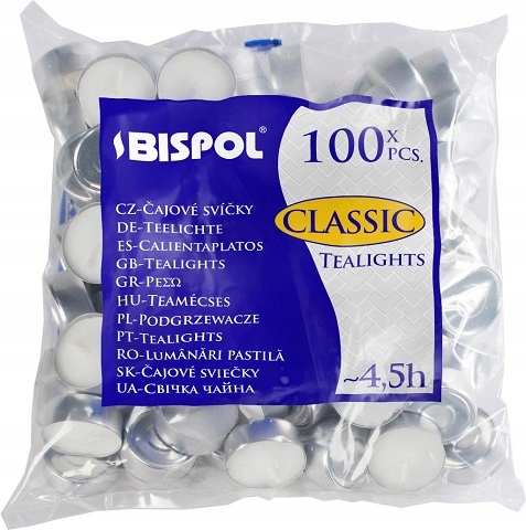 

Bispol Podgrzewacze Tealight Classic 4,5h 100 szt.