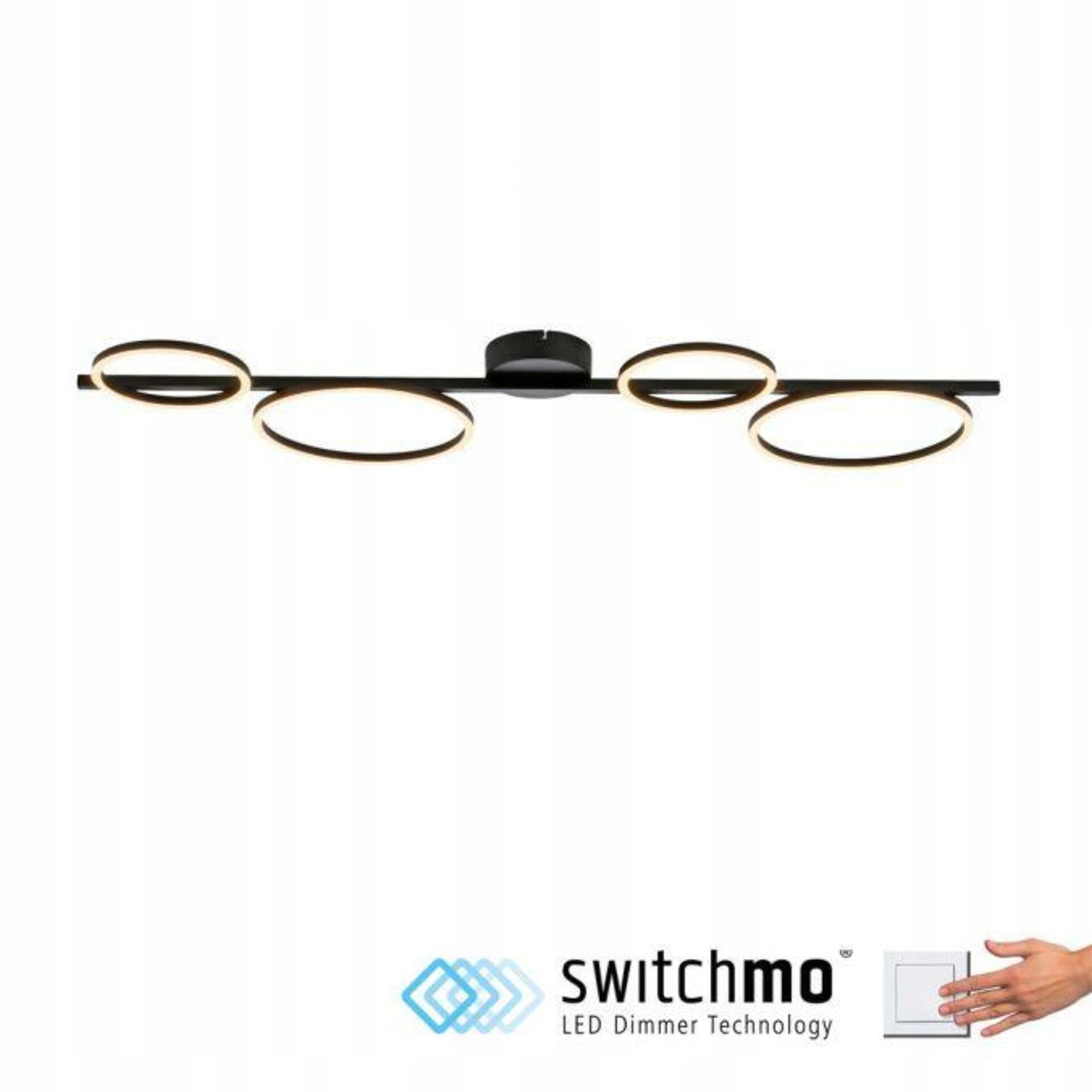 Just Light Led stropné svietidlo čierne 4 kruhy stmievateľné 3000K 120cm