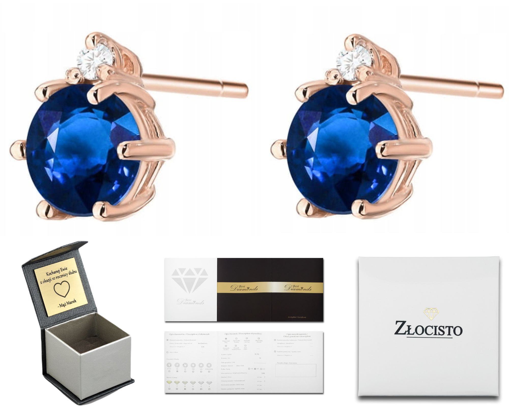 Náušnice Se Safíry V Růžovém Zlatě Ryzost Zlata 585 Diamanty Brilianty