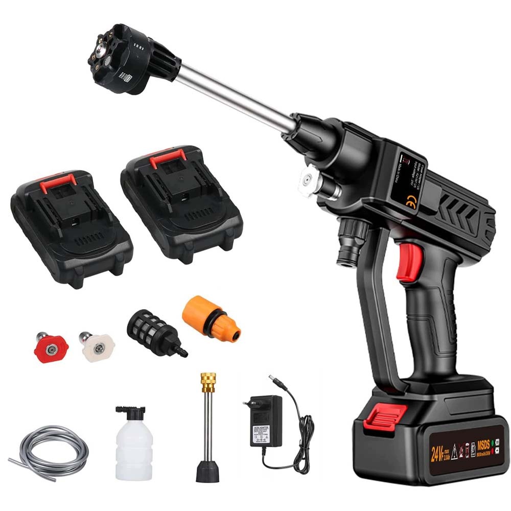 Přenosná tlaková myčka 24 V 300 W s 2 bateriemi pro auto a zahradu