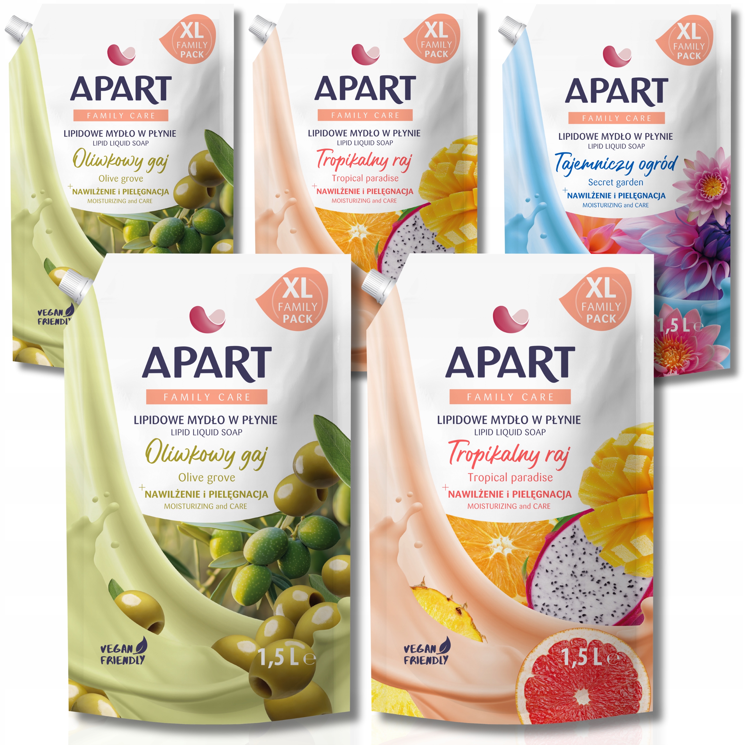 Levně Apart Hydratační tekuté mýdlo pro citlivou pokožku Náhradní náplň MIX 1500 ml x 5 ml