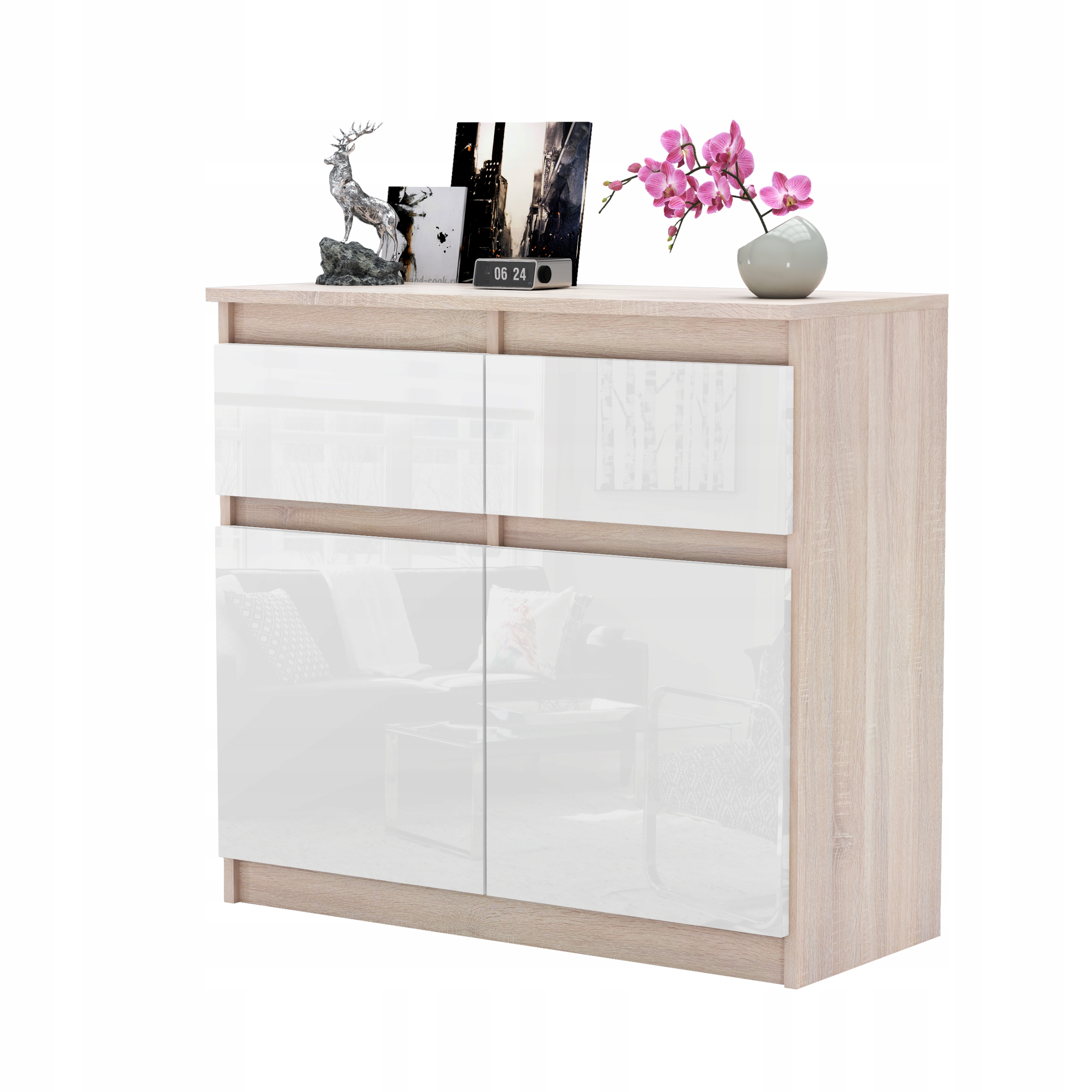 Komoda OLA szafka 80 cm 2 szuflady nowoczesna pojemna rtv POŁYSK system Marka AZ team