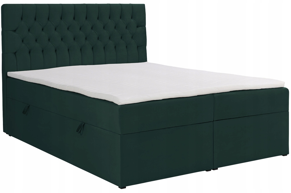 Kontinentální postel 140x200 cm Daissy, kontejner, topper, lahvově zelená, zeleň