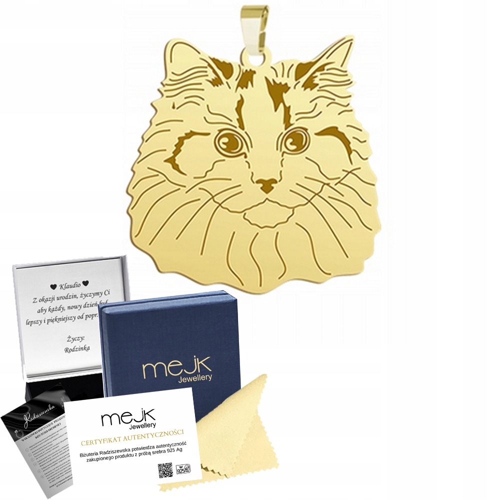 Zlatý přívěsek s kočkou Ragdoll 925 Dárek Šperky Žena Gravírování Bonus