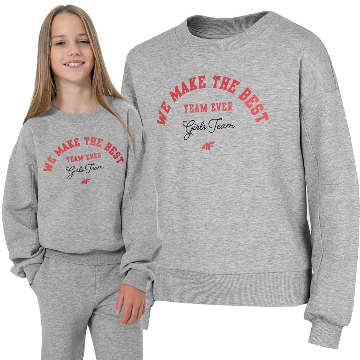 BLUZA DZIEWCZĘCA 4F BAWEŁNIANA SPORTOWA CIEPŁA BEZ KAPTURA DZIECIĘCA r. 164
