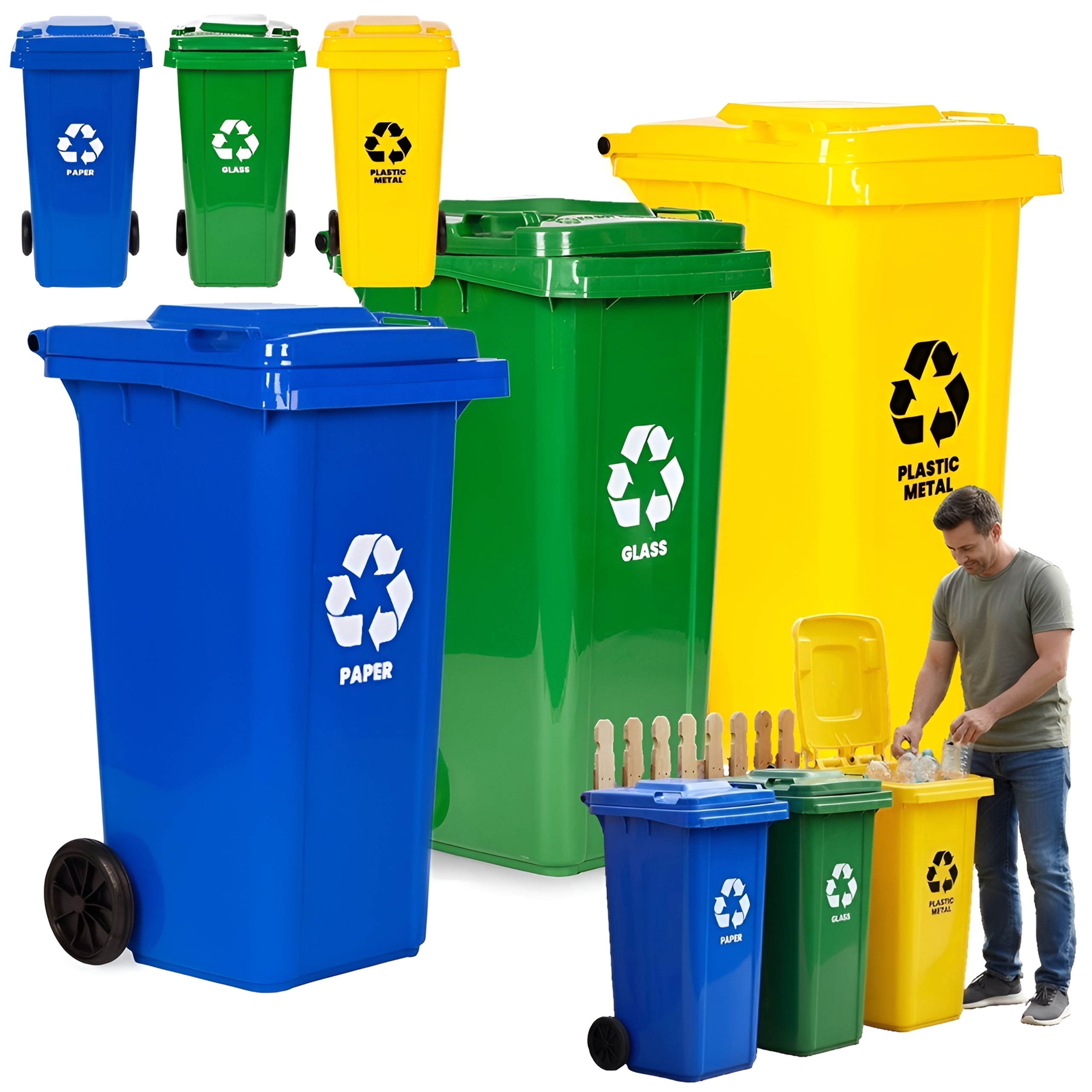 Zestaw 3 Koszy Na Śmieci Pojemników Do Segregacji 3X120L Segregacja Odpadów