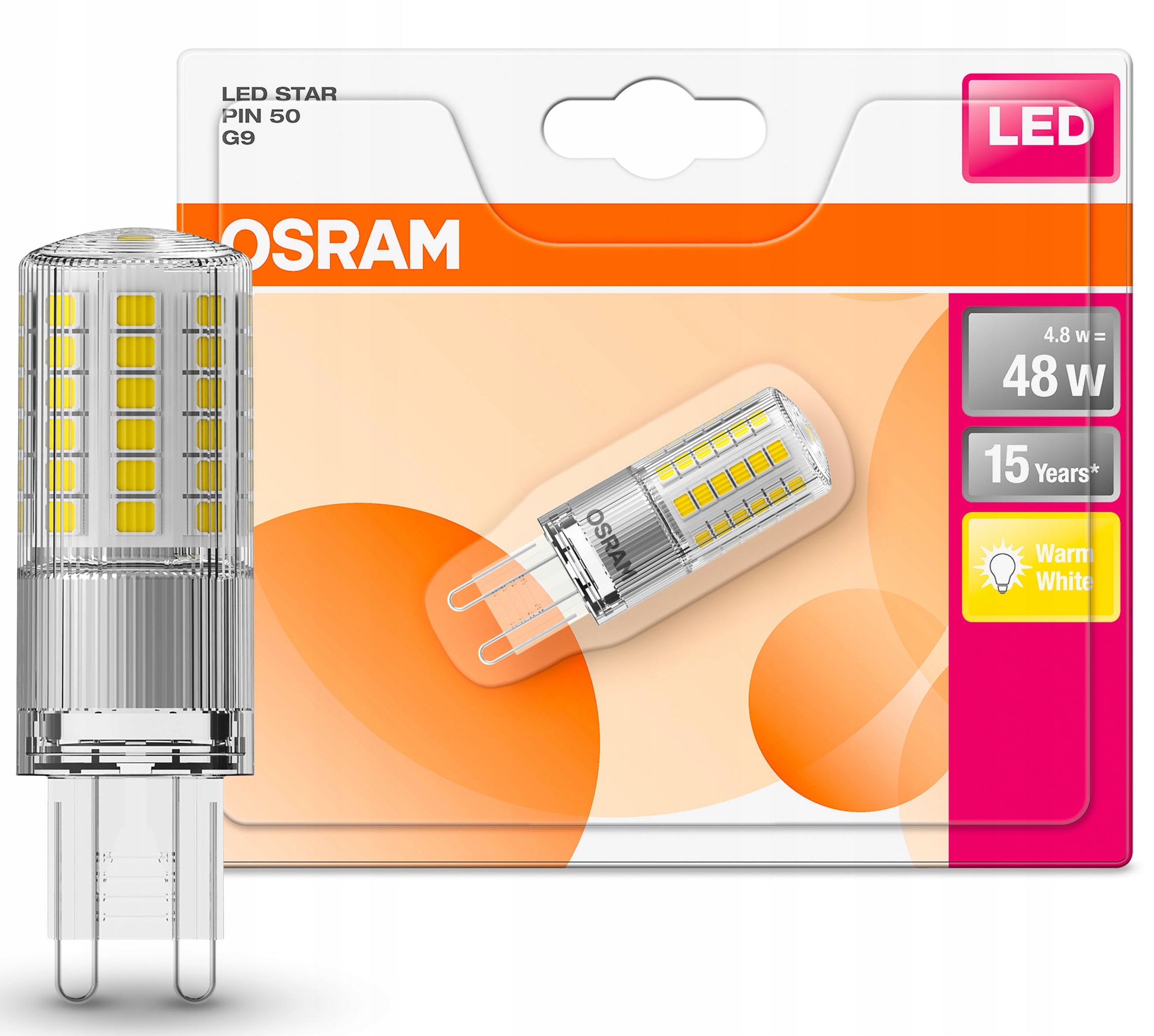 

Żarówka Led 4,8W=50W G9 600LM Osram barwa ciepła