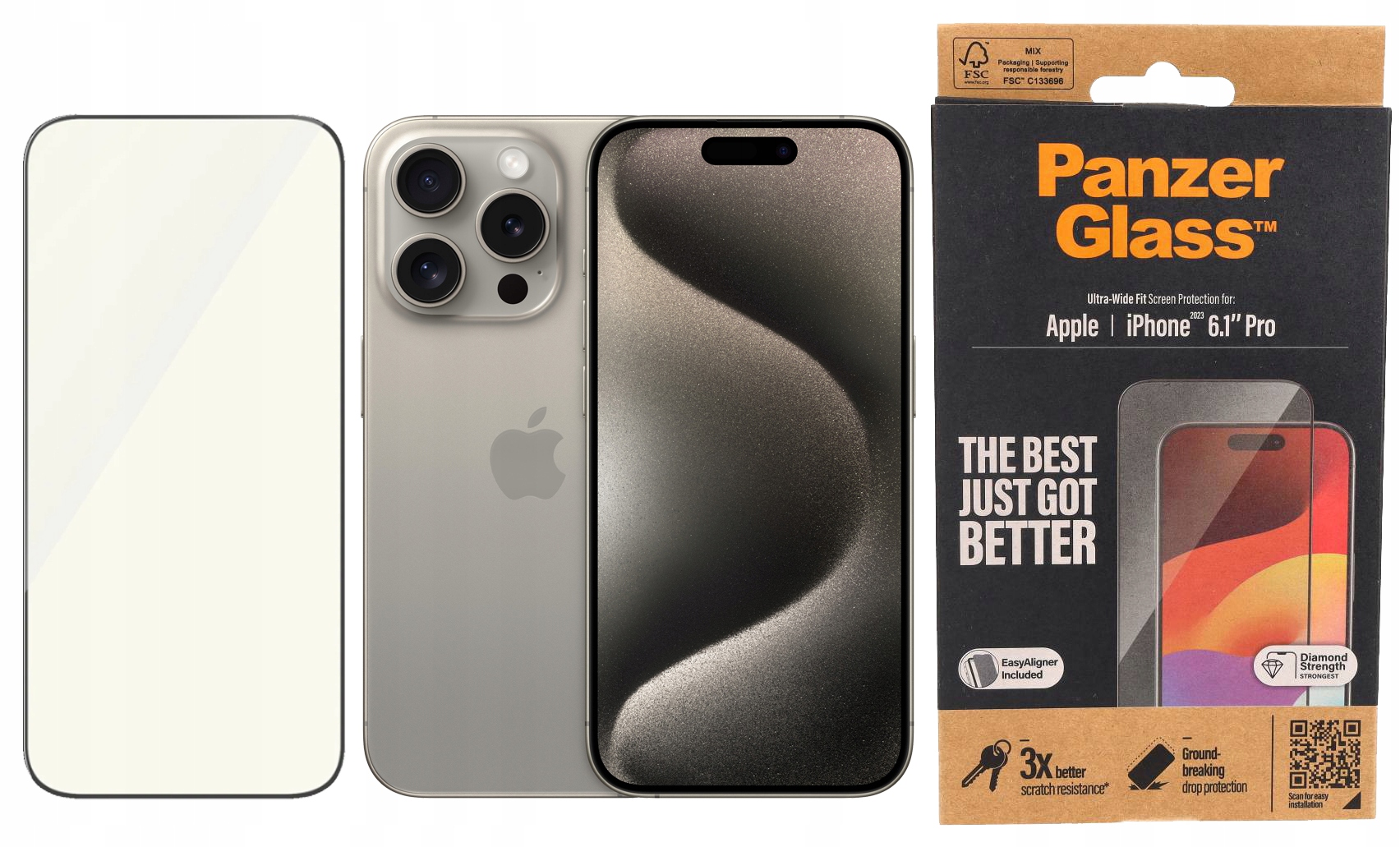 PanzerGlass Tvrzené Sklo Ultra-Wide Fit EasyAligner pro iPhone 15 Pro