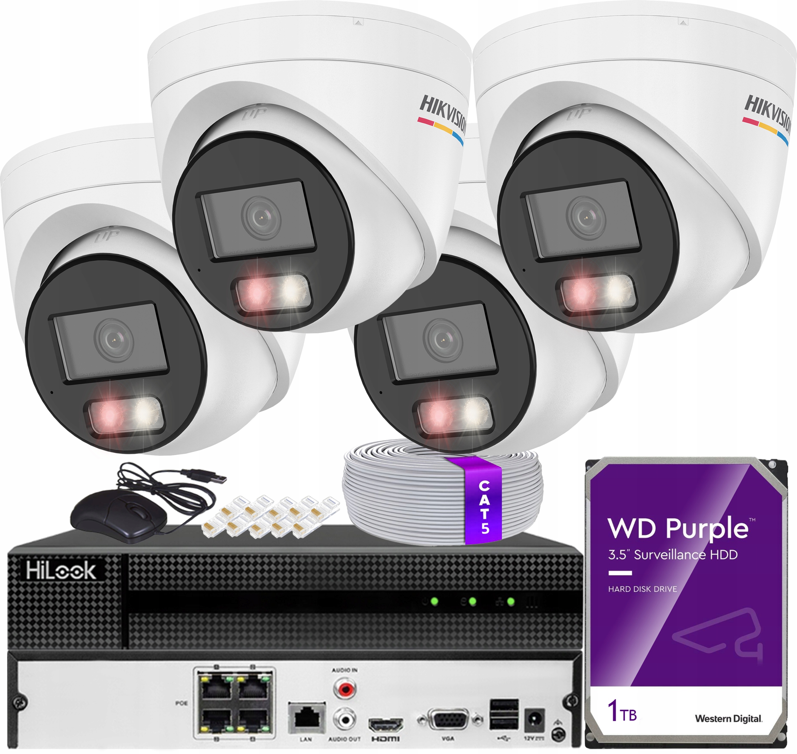 Sada na monitorovanie 4x Kamera DS-2CD1347G3H-LIUF/SL 4MPx Hikvision Disk 1TB