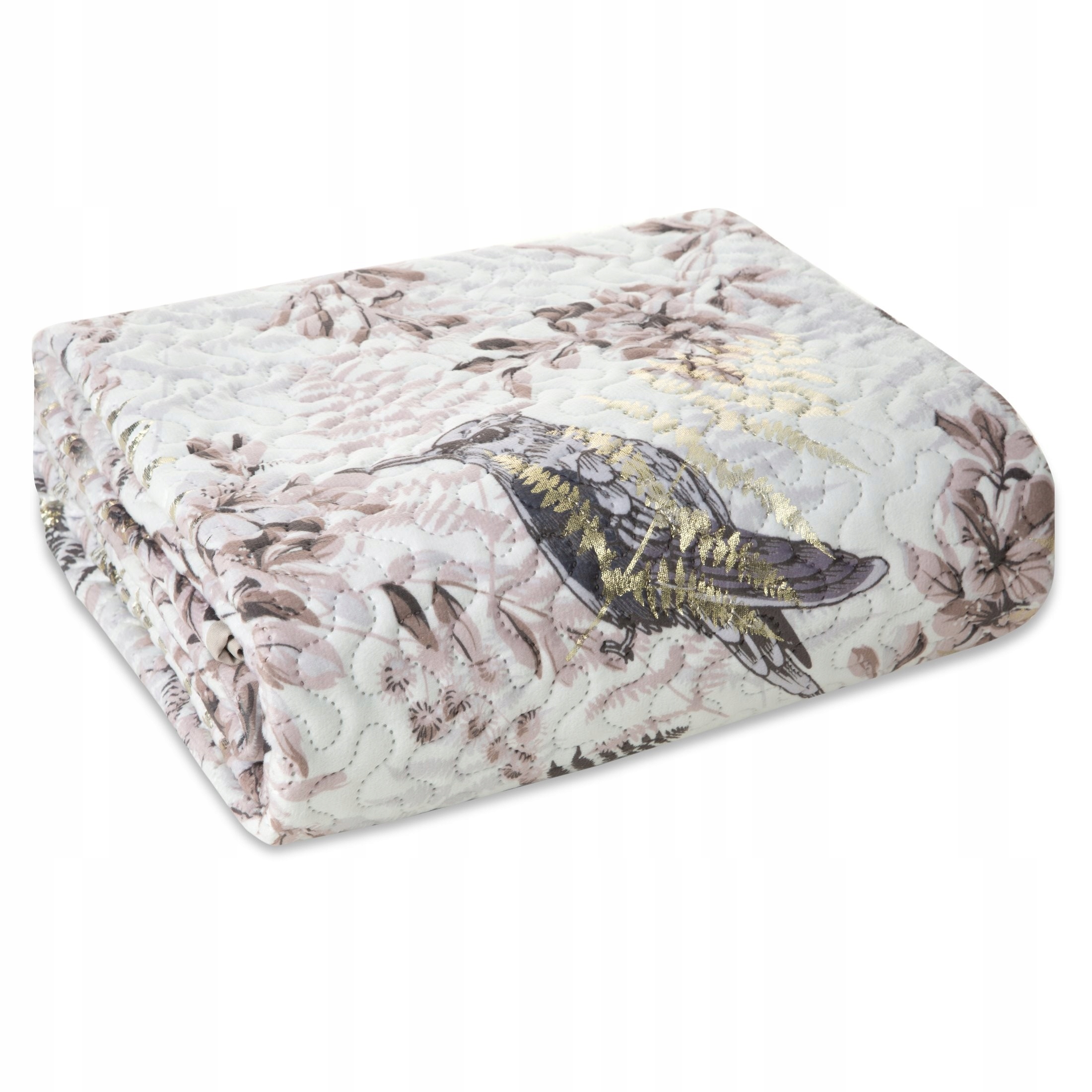 Přehoz na postel Poly 200x220 květy větvičky ptáci prošívaný glamour boho