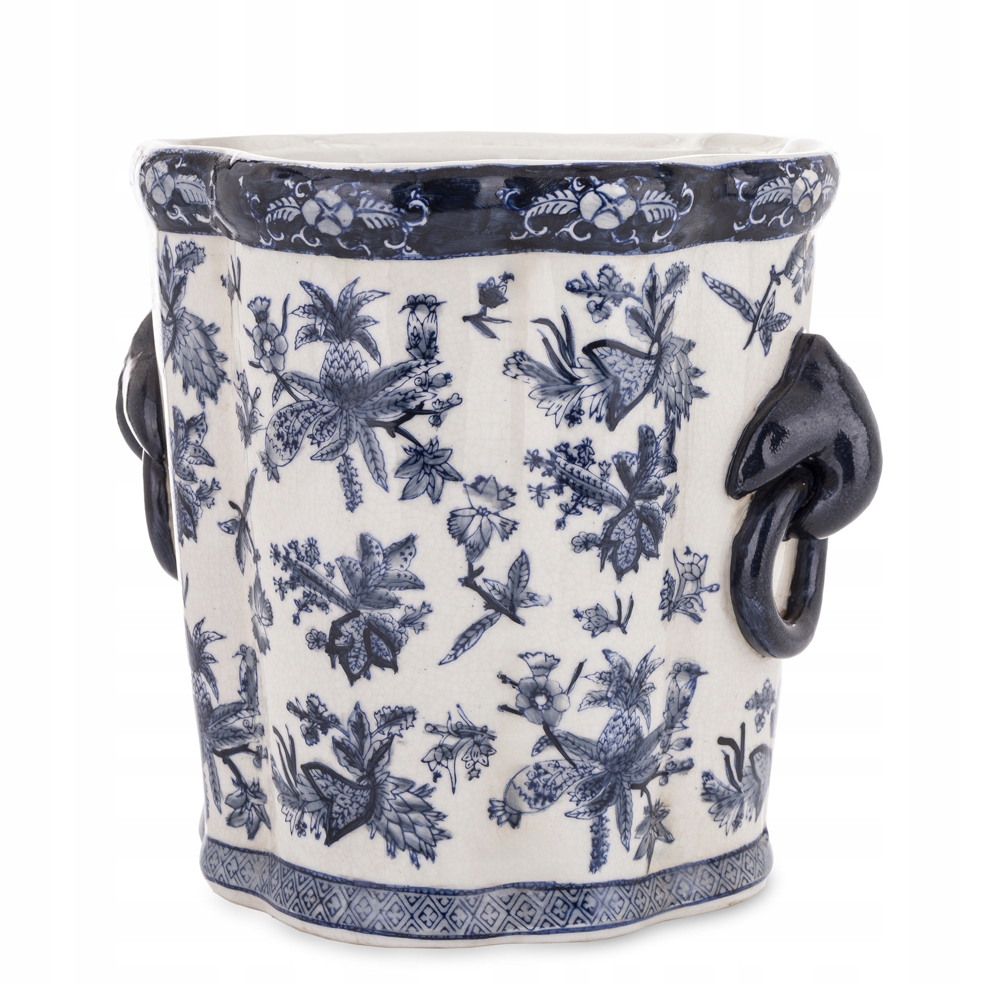 Váza květináč bílá modrá obal na květináč porcelánová dekorace s úchytem