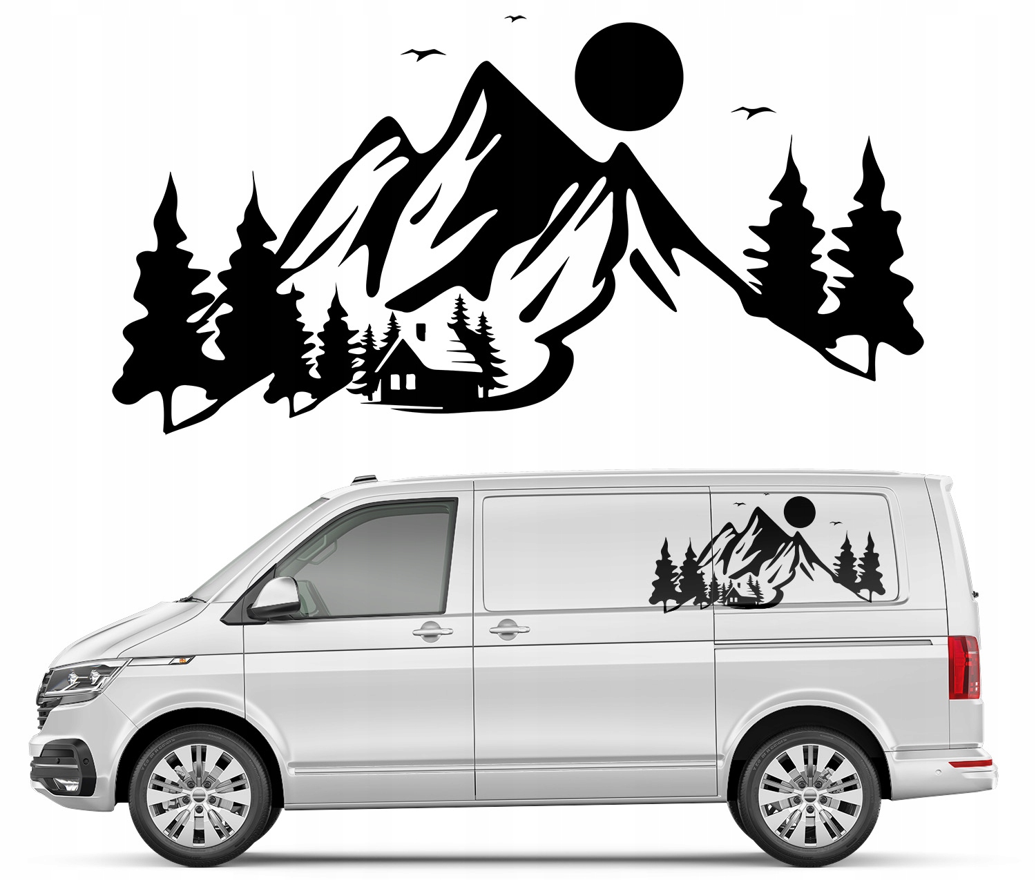 Nálepka Grafika na karavan a přívěs Motiv Hory Mountain Les Kamping 44x85