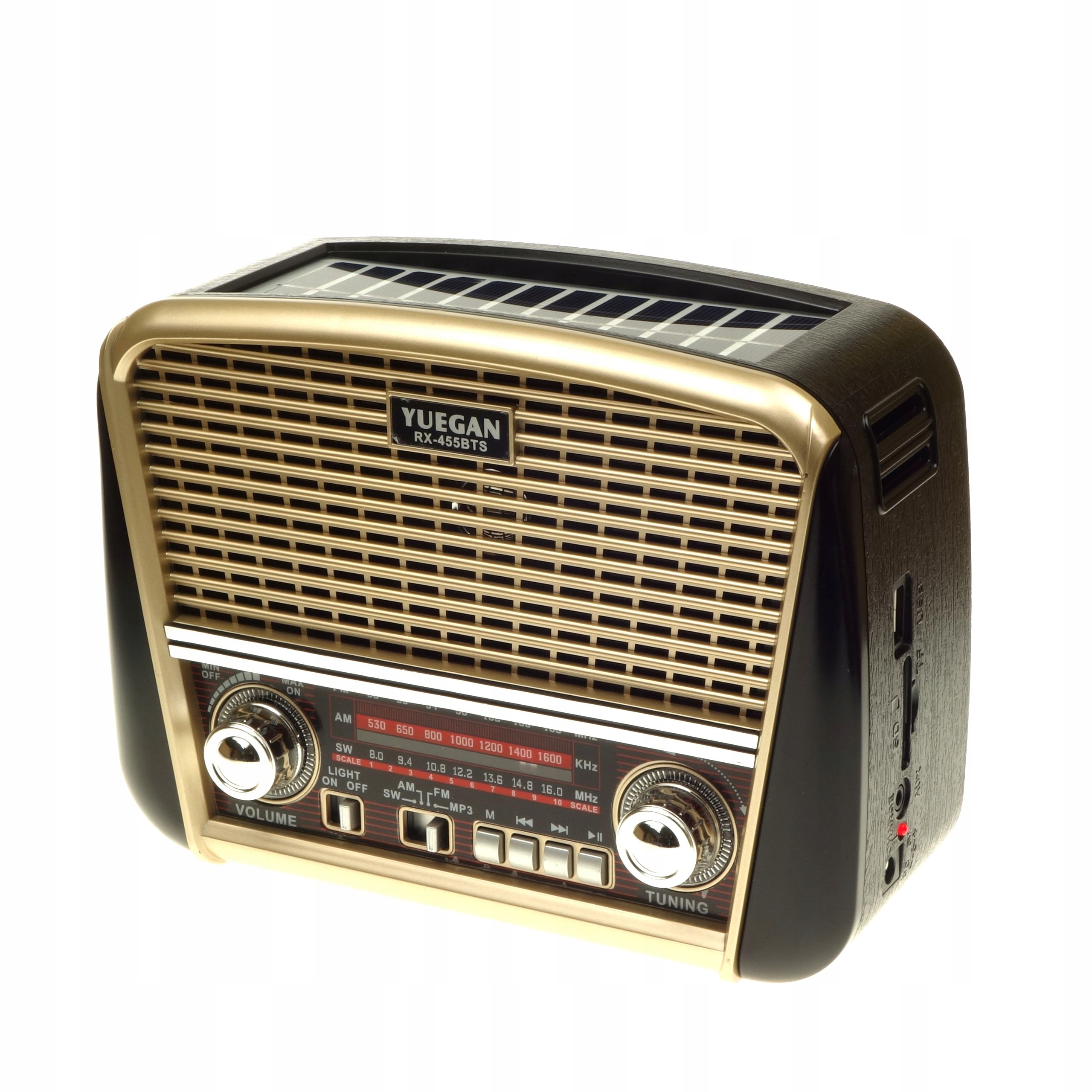 Přenosné solární rádio Yuegan na baterie/síť, Bluetooth, Usb, Aux