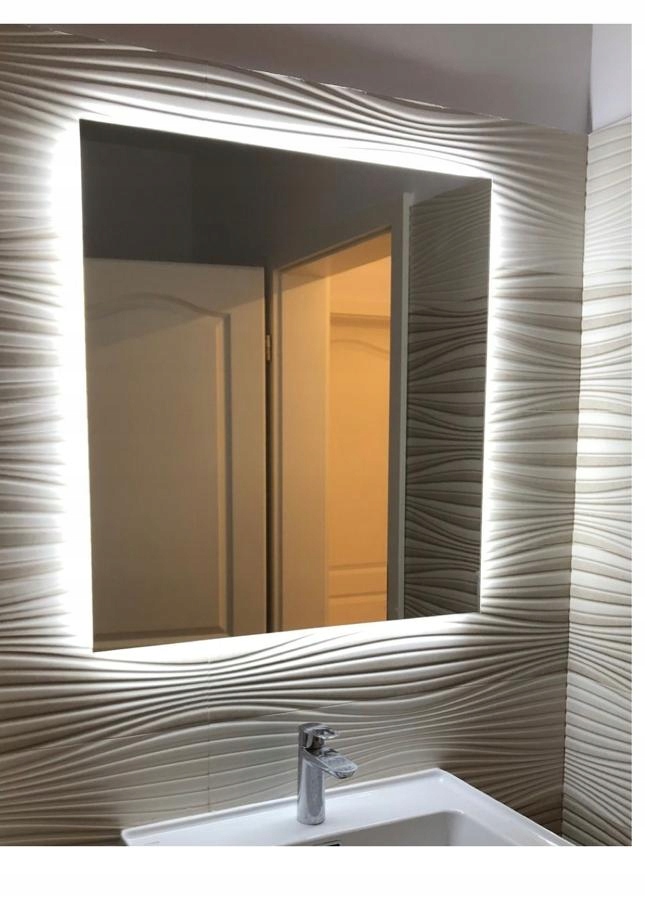 Kúpeľňové Zrkadlo 80x80 cm Led Osvetlené Kúpeľňové Štvorcové Zrkadlo