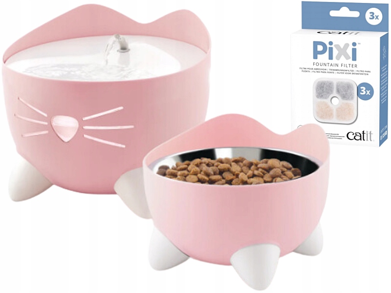Levně Pixi Catit Combo Sada kočky růžová Fontána Miska na krmivo Filtr x3