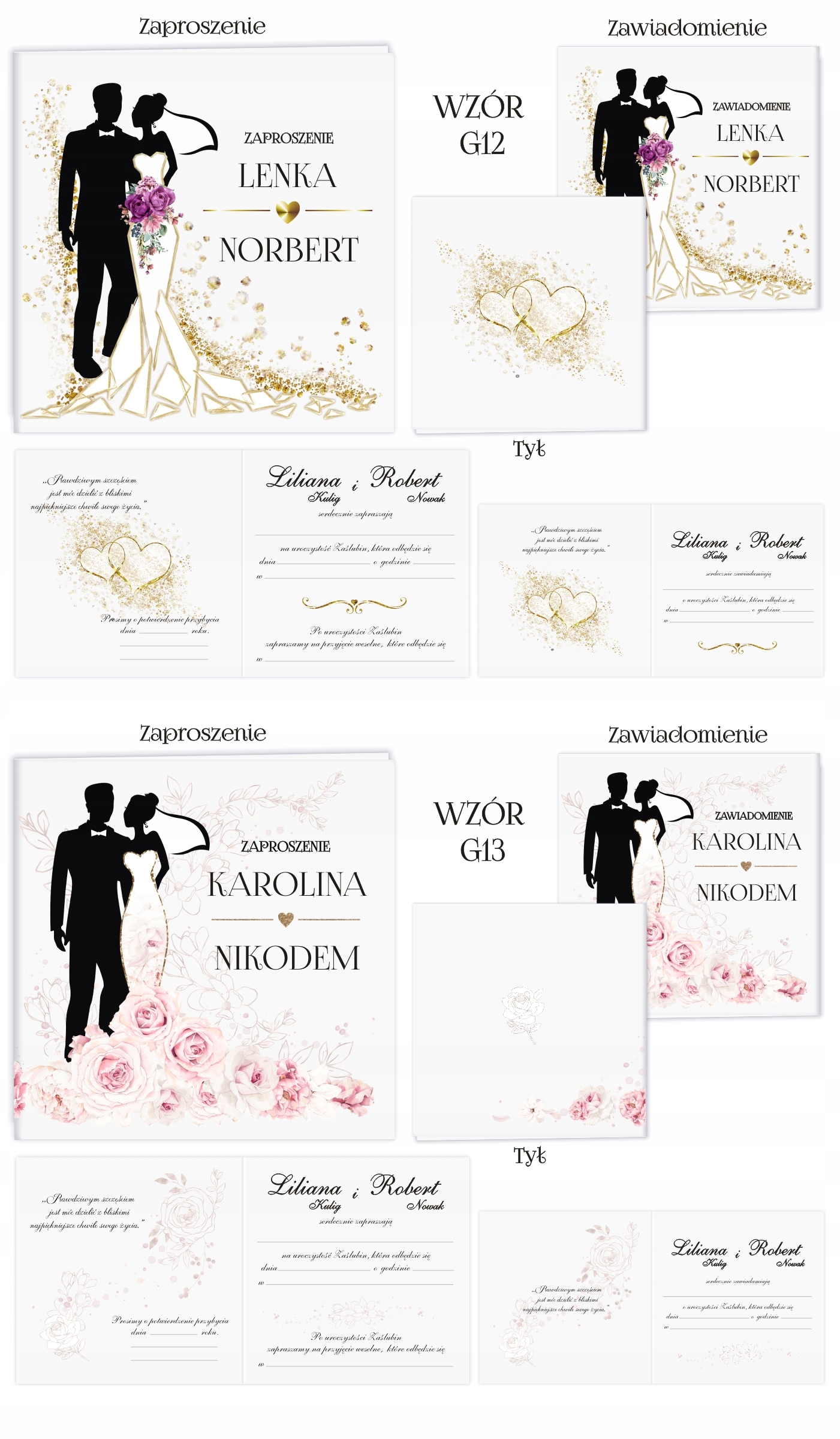 ZAPROSZENIA ŚLUBNE NA ŚLUB SERCA KWIATY GLAMOUR "G" Płeć uniseks