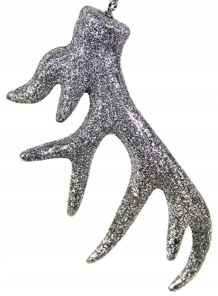 BROKATOWA zawieszka SREBRNY RÓG RENIFERA 16CM