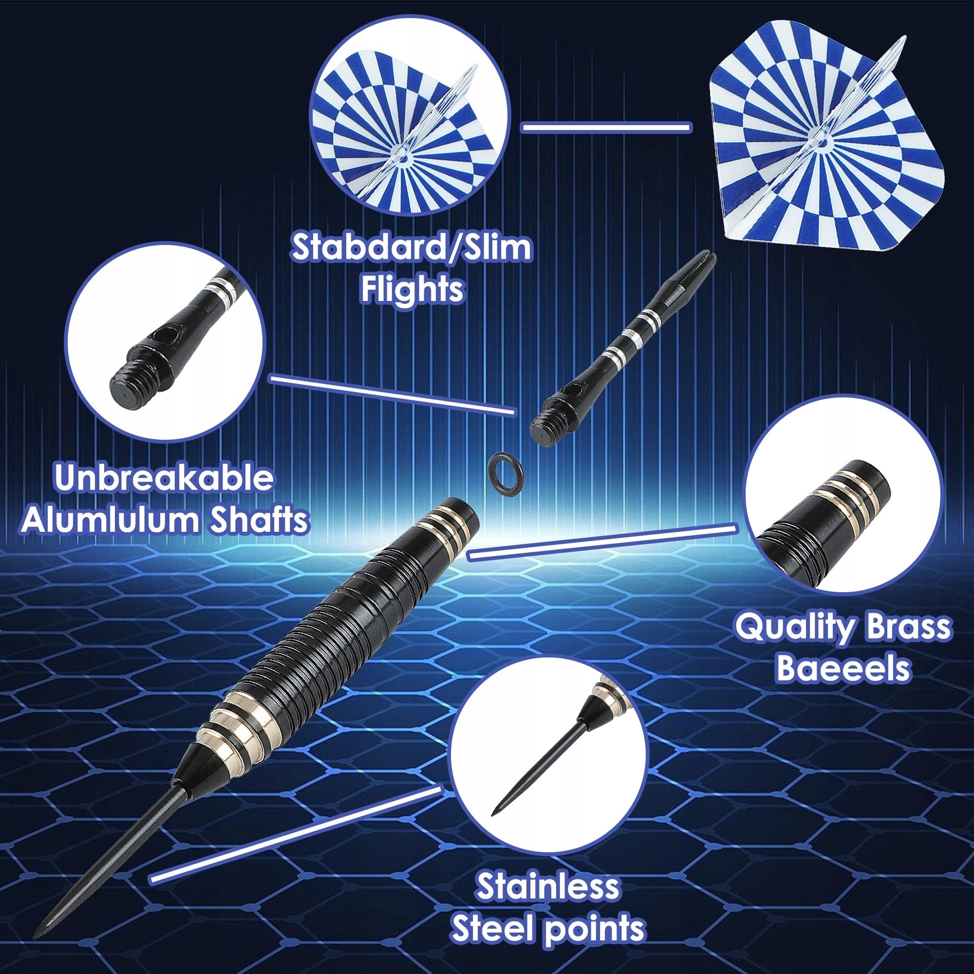CAREGAMES Steeldarty Set: 6 Darts, 24g, Accessories, Gift Case, Black — miniatura 2