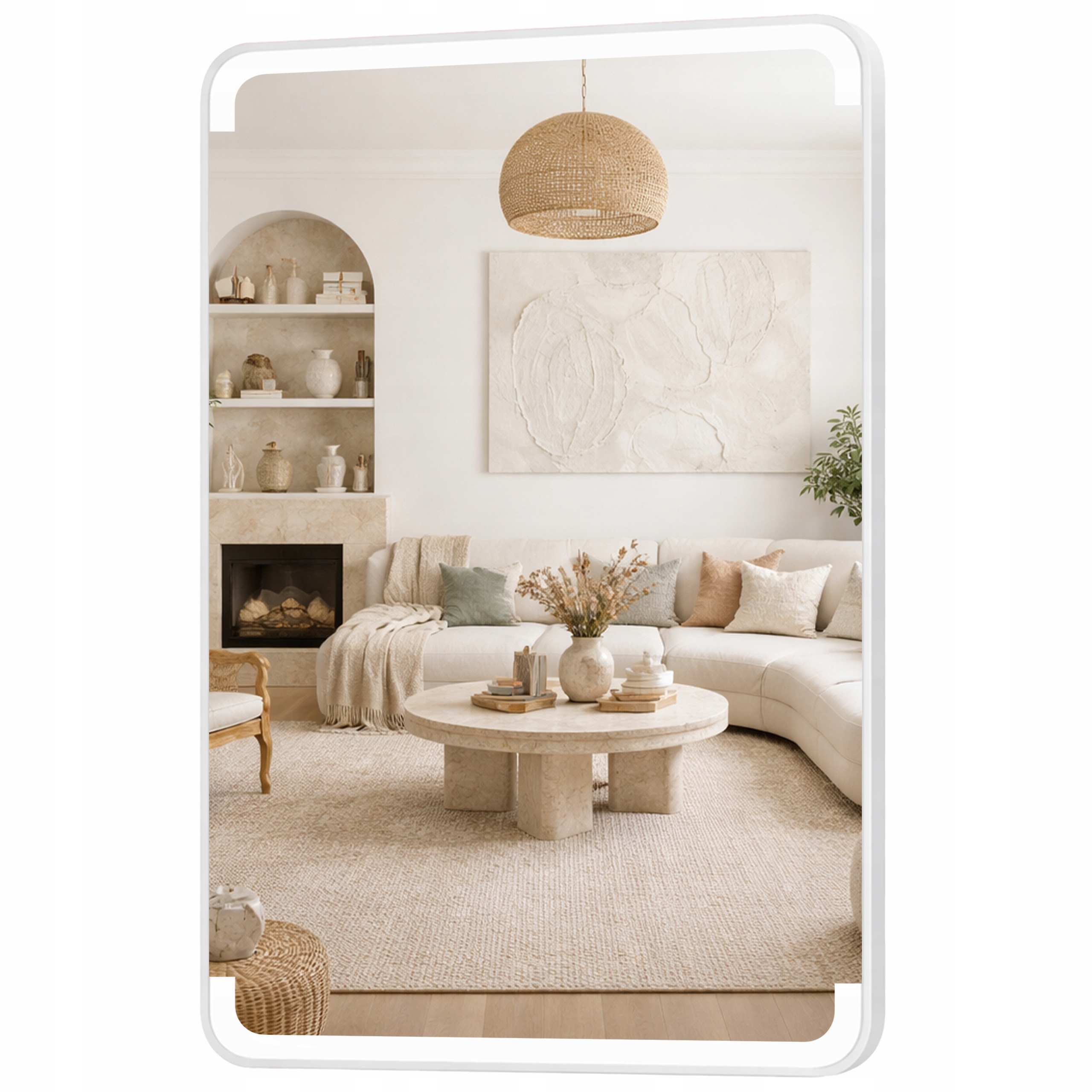 Zrcadlo Obdélníkové Zaoblené 60x80 Hliníkový Rám Podsvícený Loft